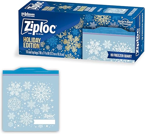 Ziploc - Bolsas de almacenamiento de alimentos para congelador de cuarto de galón, tecnología Grip 'n Seal para un agarre más fácil, apertura y
