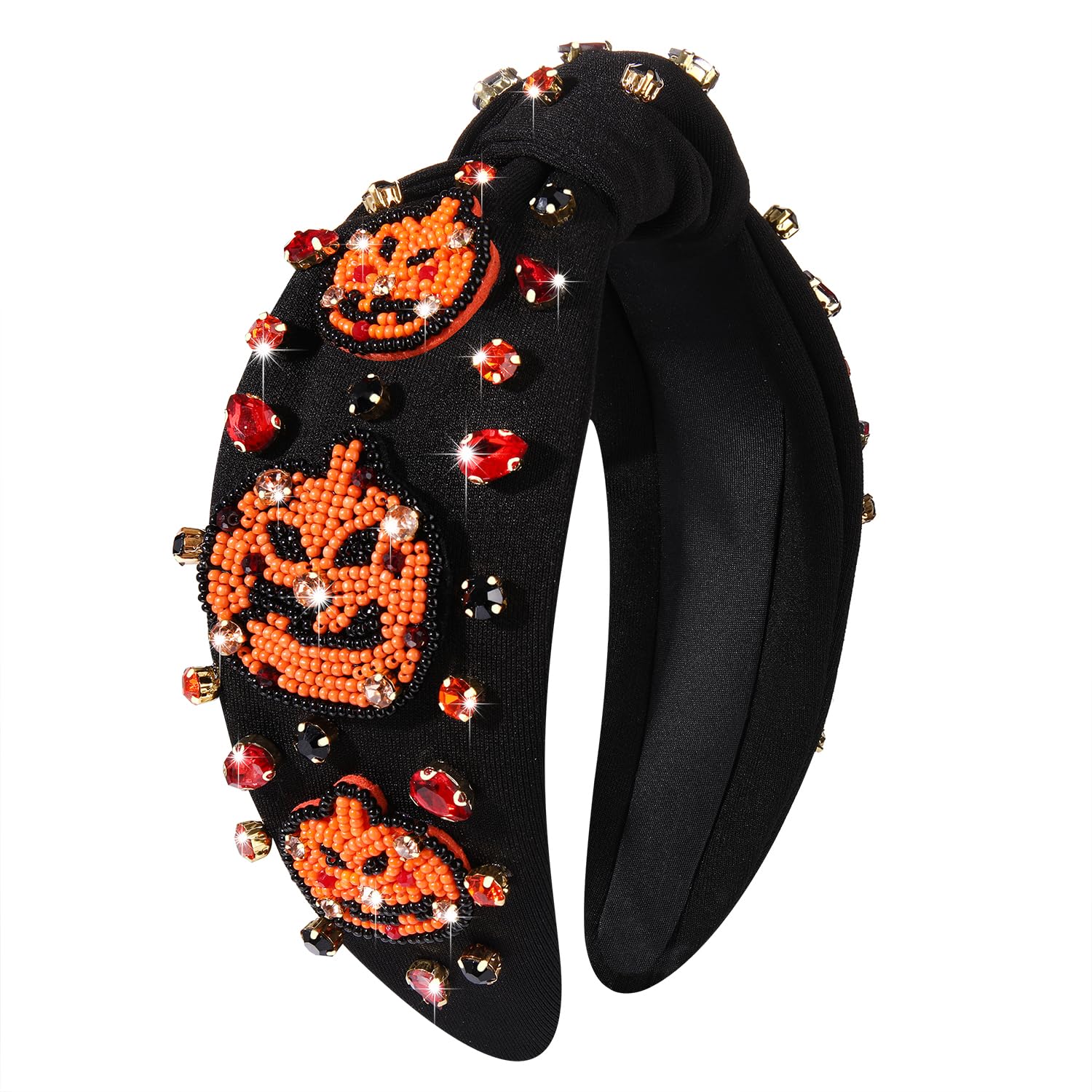 MOLOCH Halloween Headbands for Women Spooky Pumpkin Candy Corn Knotted Headband Crystal Headband Halloween Costume Hair Accessories