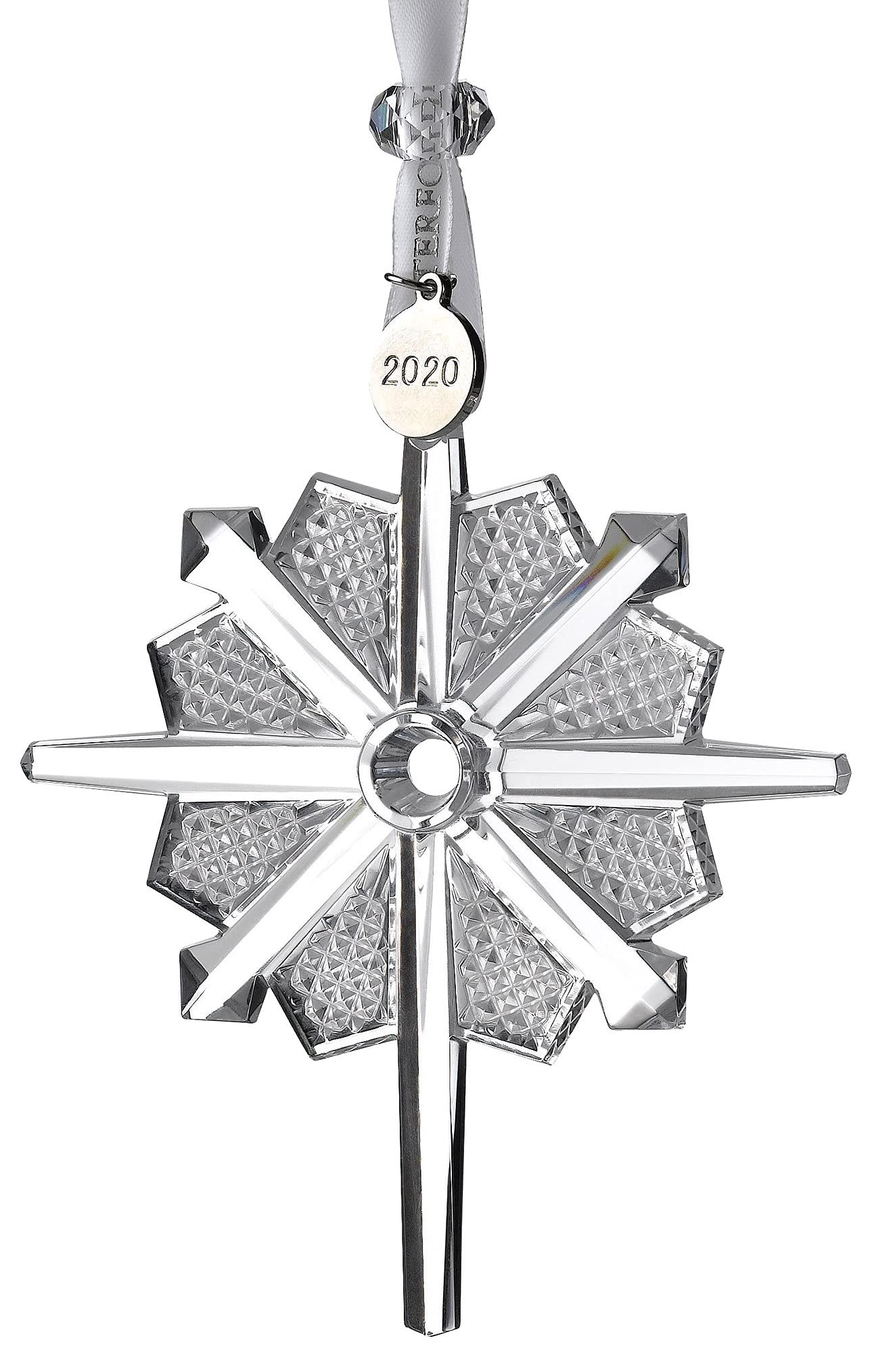Waterford Silver Snowstar Crystal Glass Tree Ornament 4"