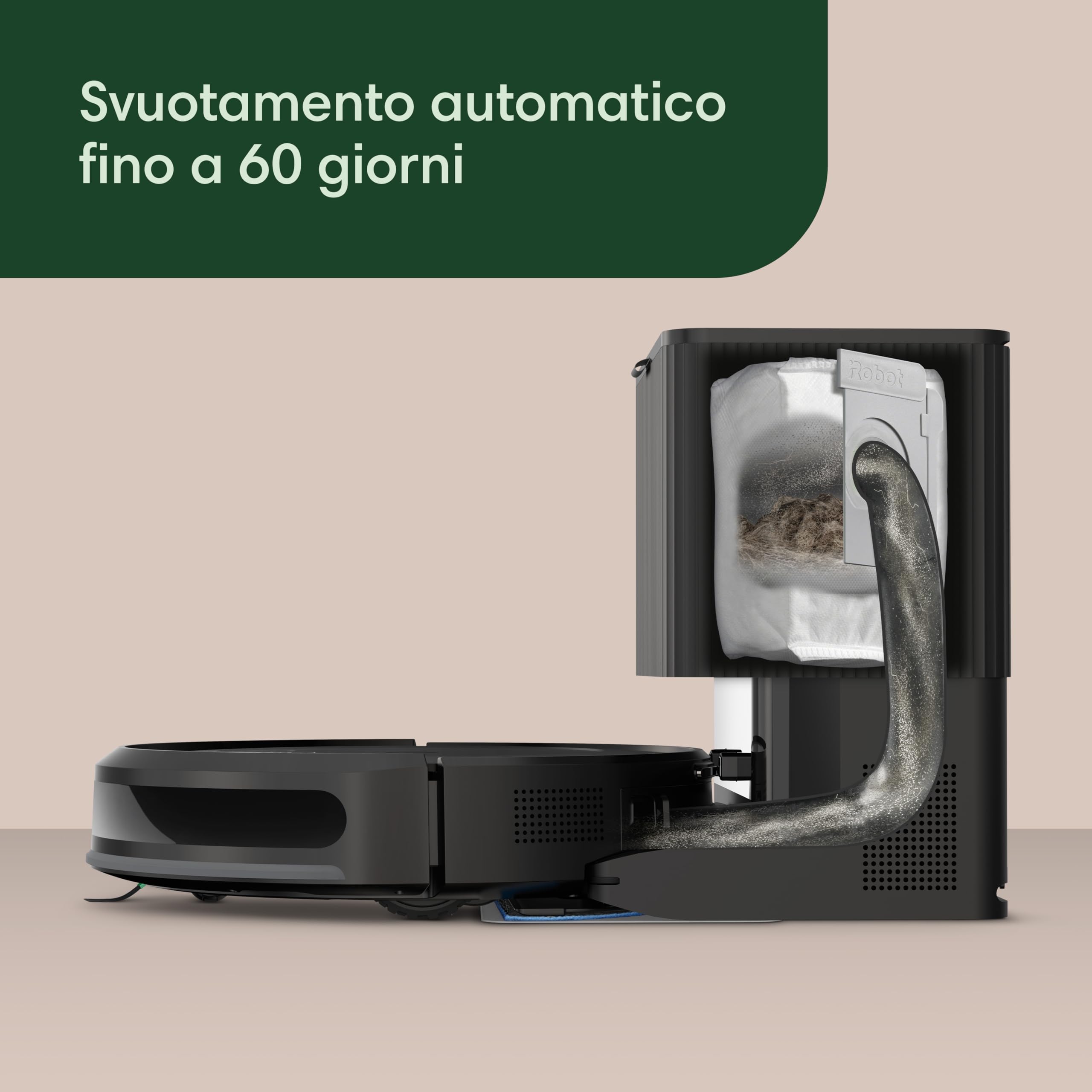 iRobot Roomba Combo 2 Essential con Stazione di Svuotamento Automatico, Robot Aspirapolvere Lavapavimenti, Sistema di Pulizia a 4 Stadi e 4 Livelli di Aspirazione, Controllabile tramite App, Nero