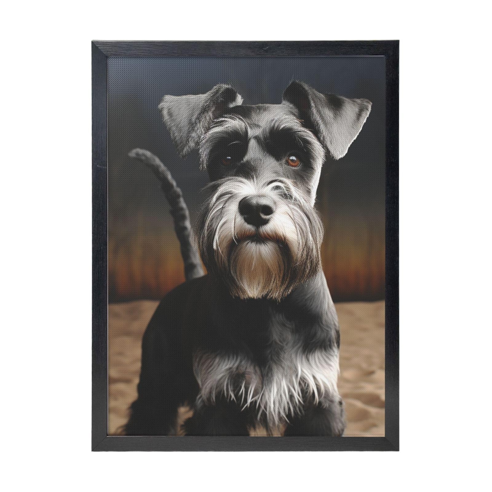 Framed Wall Art - Decorative Canvas Painting Animal schnauzer dog Pictures Poster Aesthetic Modern Prints Artwork for Bedroom Office Wall Decor Ready To Hang 12x16 in