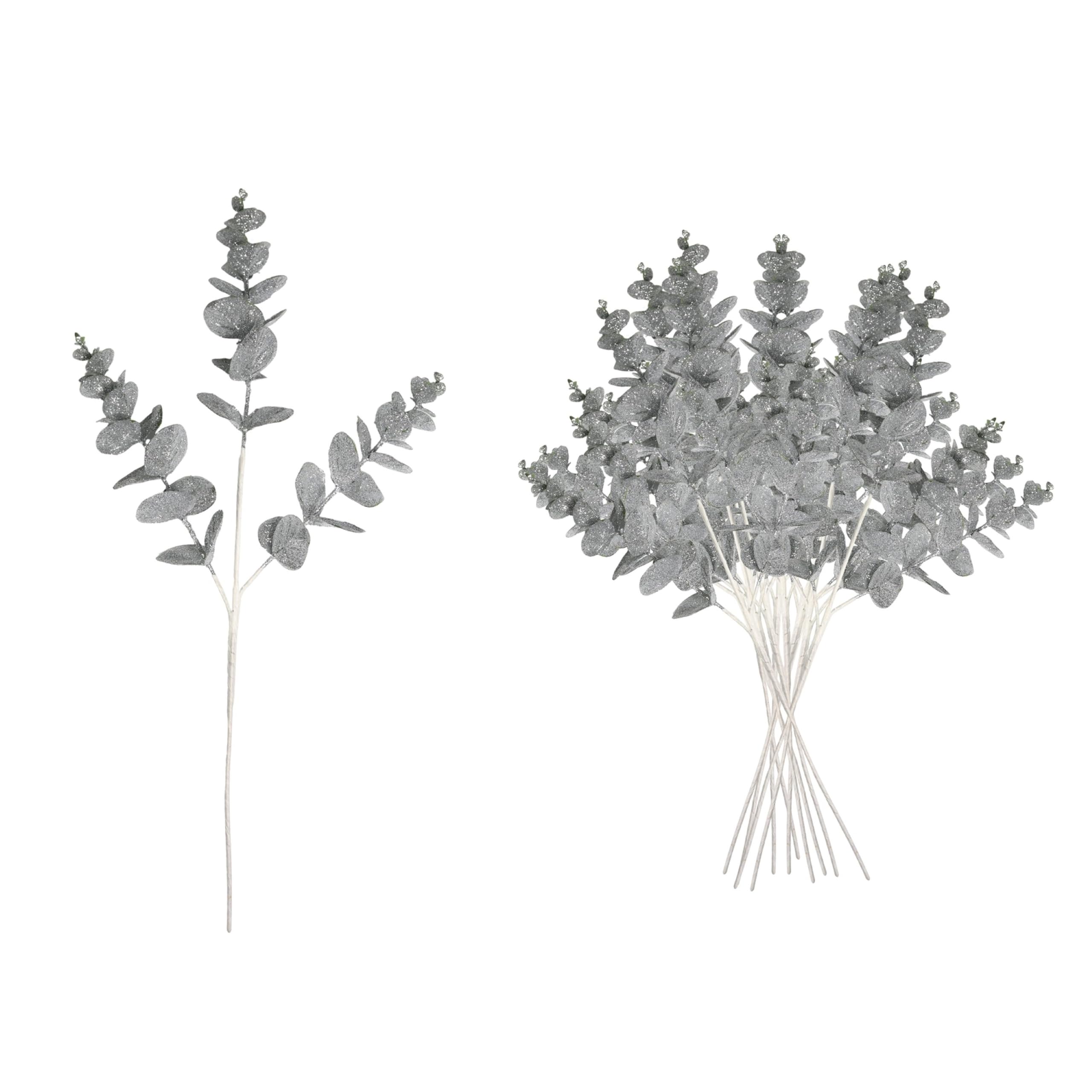 SHATCHI Christmas Tree Eucalyptus Stems, Artificial Picks 55cm Silver 12Pcs