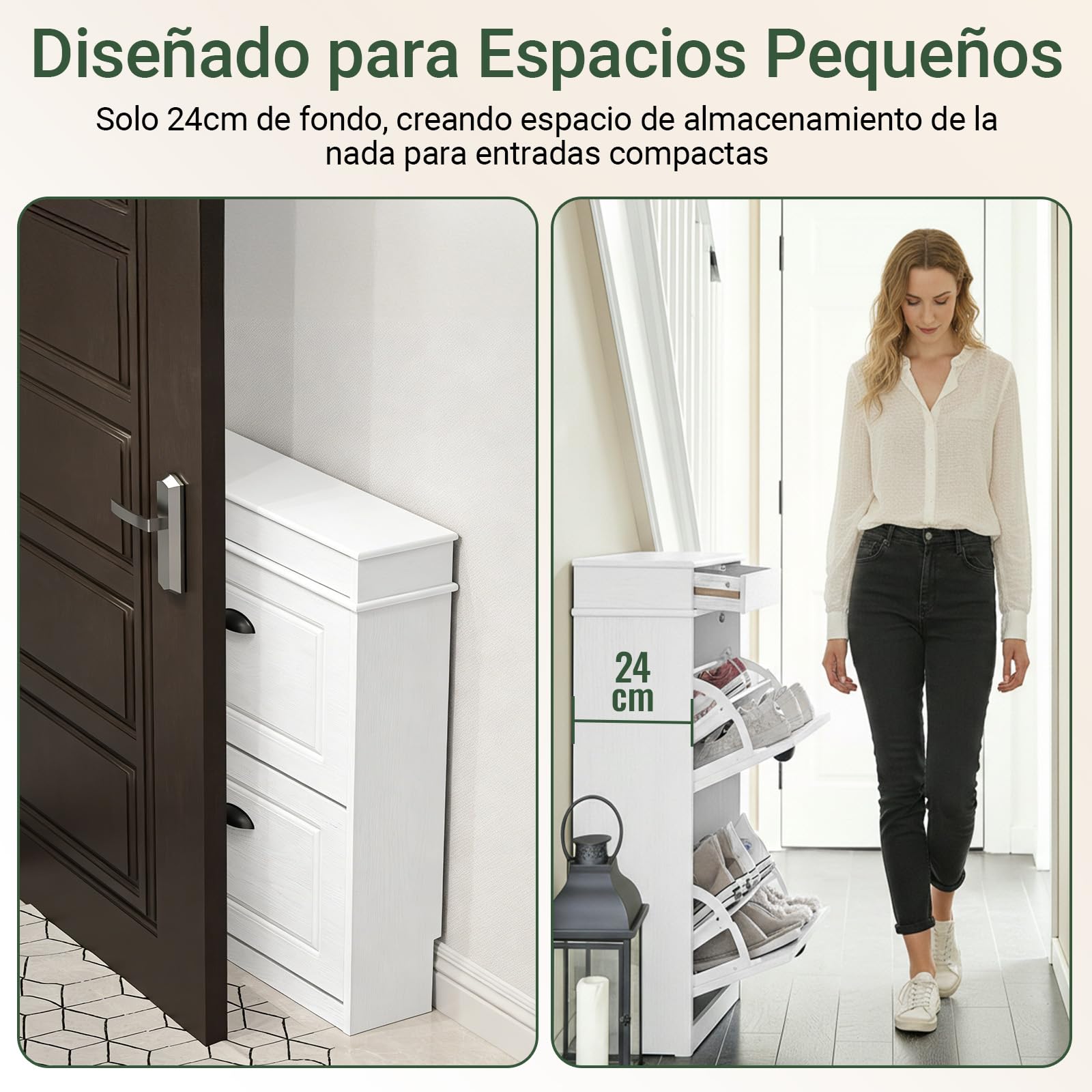 SoBuy Mueble Zapatero Estrecho Entrada Recibidor, Zapatero Blanco Estrecho con Cajón, Diseño Vintage Madera Blanca, Mueble Recibidor 24 cm Fondo, 54x24x85 cm, FSR78-WG