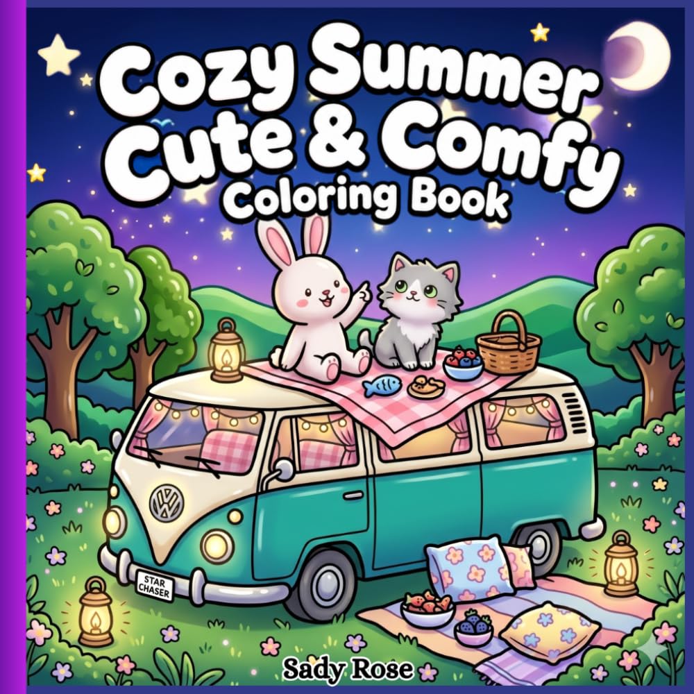 Cozy Summer Cute & Comfy Coloring Book: Kawaii Summer Fun Coloring Book with Cozy Beach Days & Cute Moments