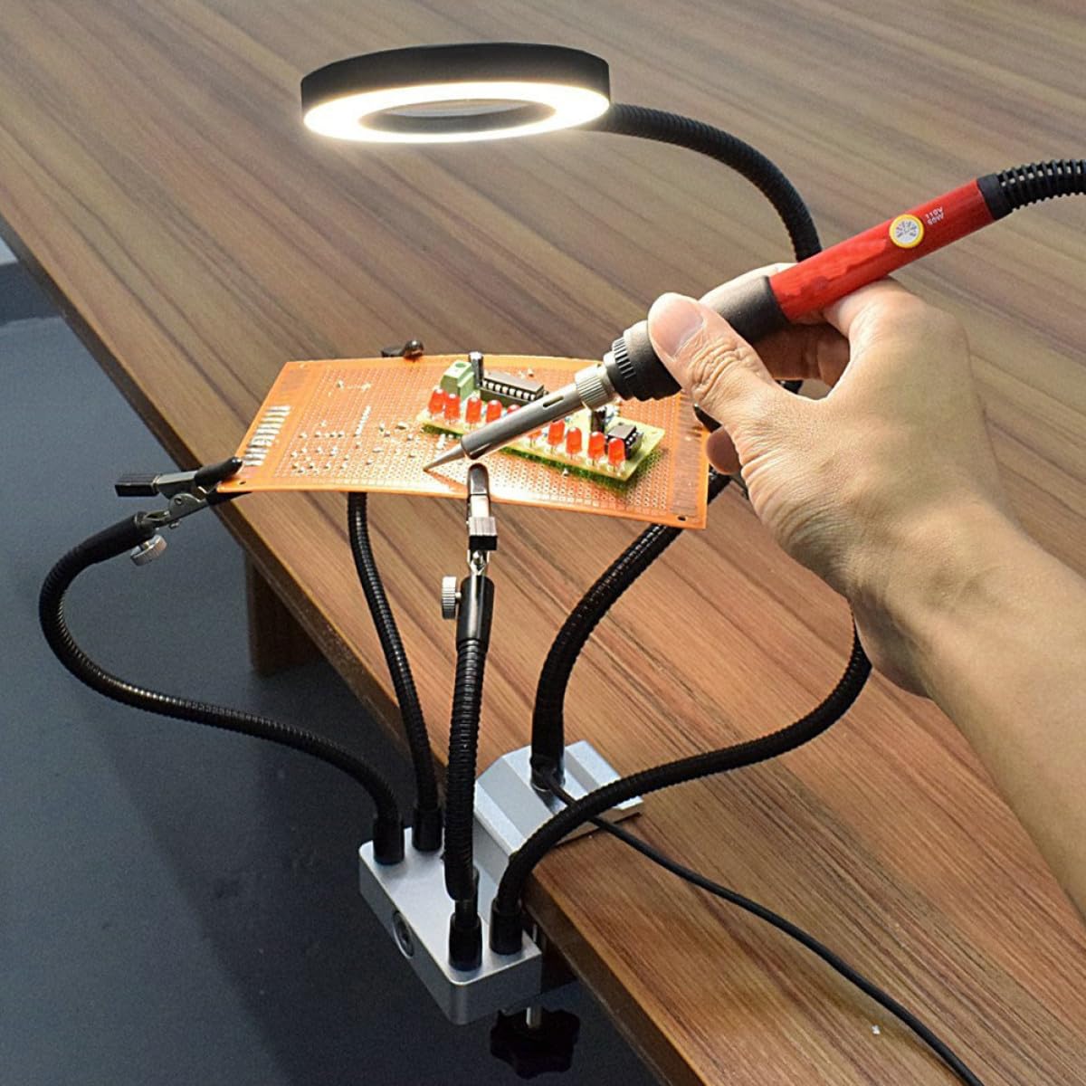 LED Lupen Tischlampe mit 360° Flexiblem Gelenk Dimmbare 11 Stufen LED Beleuchtung Klemmbare Schweiß und Reparaturlampe für Elektronik Basteln und Schmuck