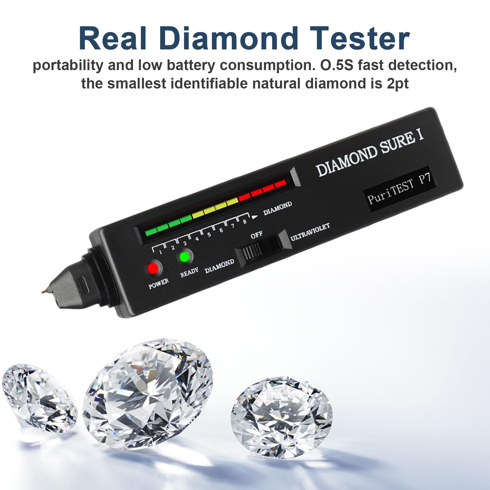 Professioneller Diamant Tester Stift mit Wärmeleitfähigkeit Sensor & LED Display, 0,5s Erkennung für Gold & Edelstein Verifizierung
