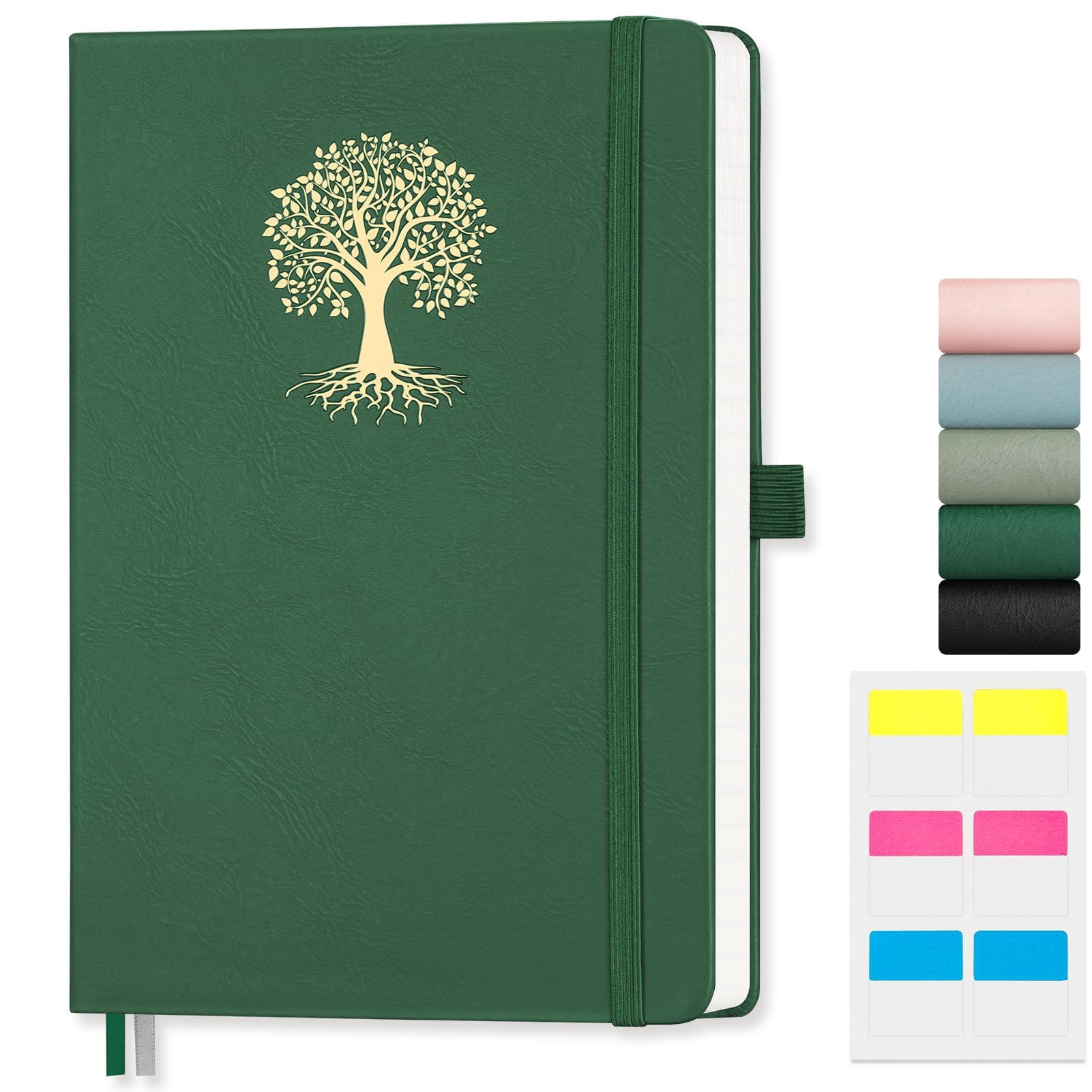 EMSHOI B5 Notebook Lined, 100gsm Hardcover Leather Journal with Sticky Notes