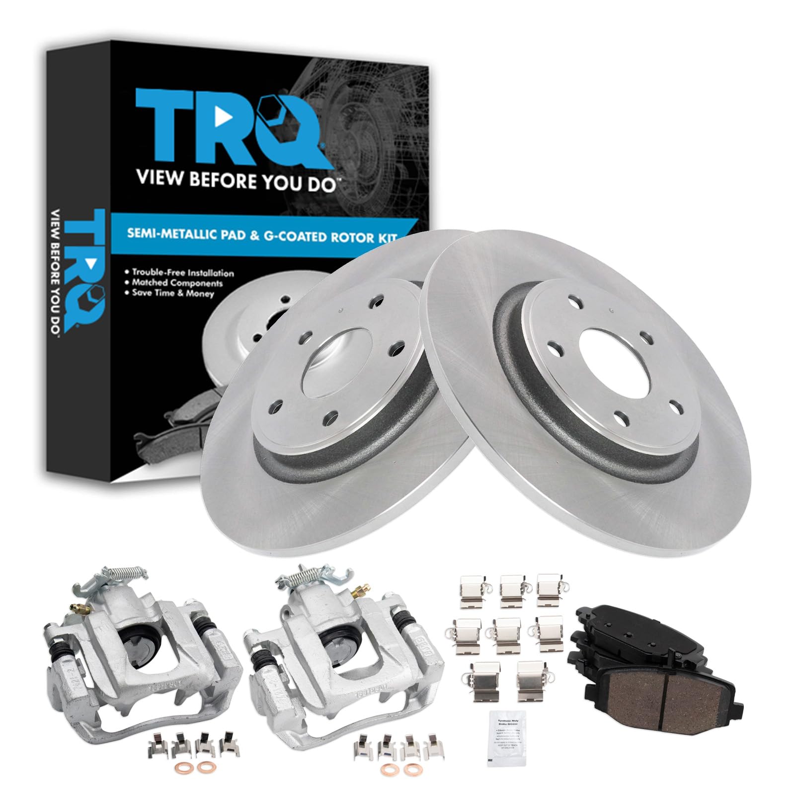 TRQ Rear Brake Pad &amp; Rotor Kit Ceramic Compatible with 2012 Ram C/V 2012-2014 Volkswagen Routan