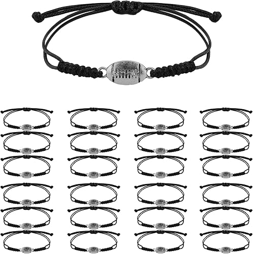 Pulsera de cuerda deportiva trenzada ajustable con decoración colgante de fútbol para mujeres, jugadores de equipo, Metal Plata