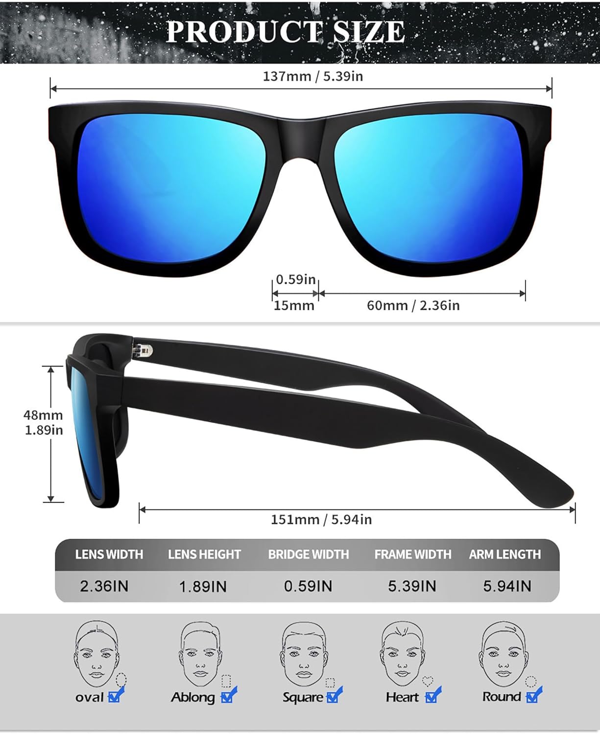 KALIYADI Sunglasses Men Polarized Sun glasses for Mens Womens Classic Matte Black Frame UV Protection 3pack - Image 5