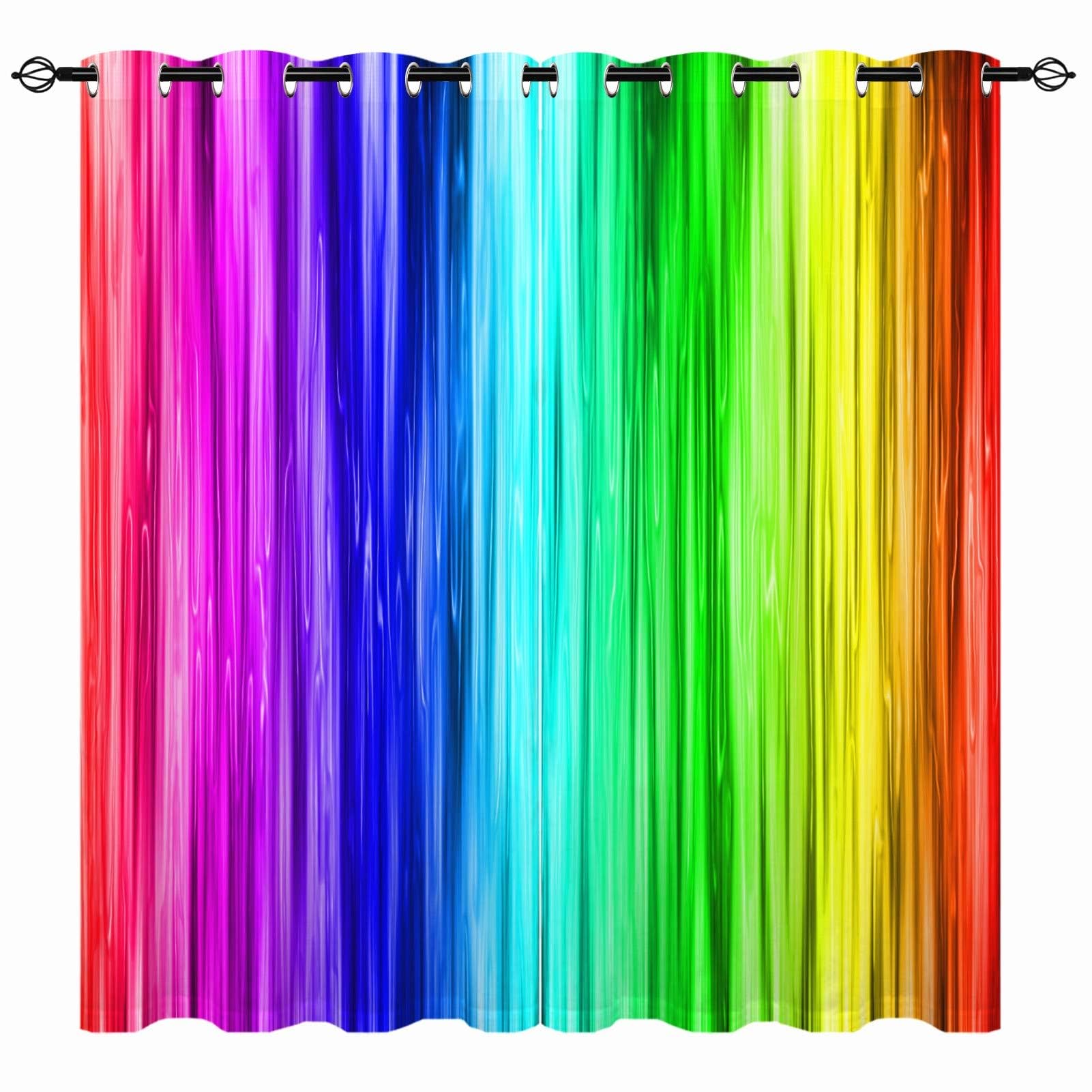 YUANZU Rainbow Striped Curtains - Girls Kids Colorful Vibrant Vertical Stripes Print Pattern Eyelet Blackout Thermal Room Darkening Window Drapes for Living Room Bedroom 2 Panels W106cm x D160cm