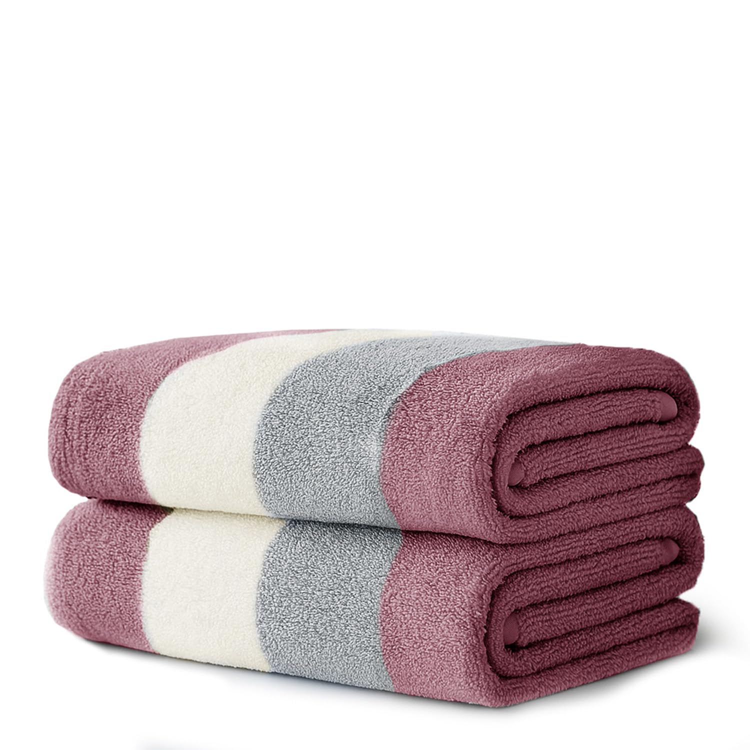 Velosso 2 Pack 100% Cotton Striped Multi Supreme Cotton Towels Hand Bath or Sheet, Quick-Dry, Soft Absorbent, Striped Design Hotel Spa, Fade Resistant Towels (Raspberry, Hand)