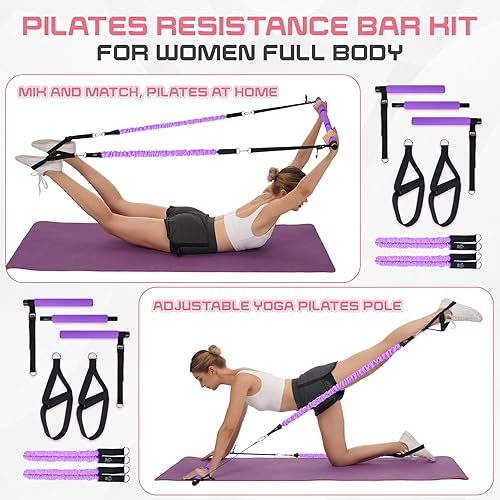 Miniatura 6 de TADAKAZU Pilates Bar Kit with Resistance Bands, Exercise Fitness Equipment for Women & Men, Home Gym WorkoutsPortable Pilates Bar Kit Resistance