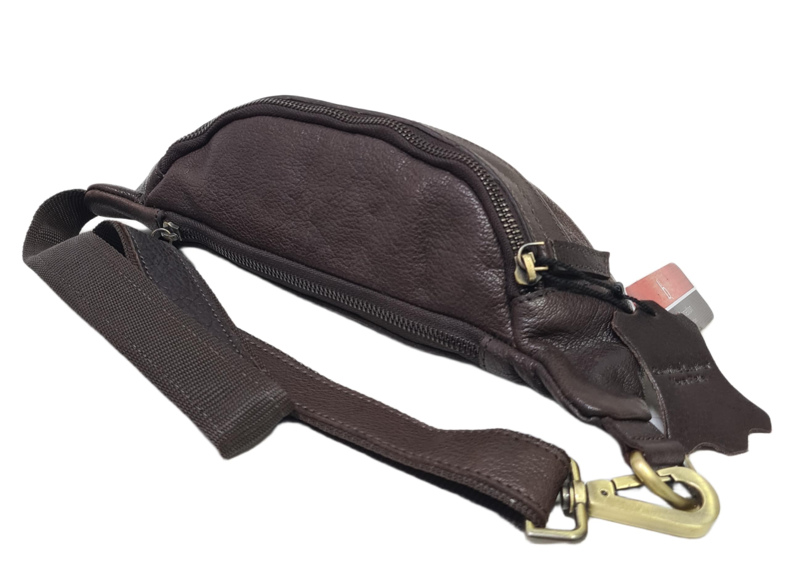 Luigi Benetton Marsupio Uomo 100% Pelle Bovina, con Tasche Frontale e Posteriore con Zip, Cintura Regolabile, Dimensioni 30x10x8,5 cm, Nero,Marrone e Testa di Moro. ART. 111023