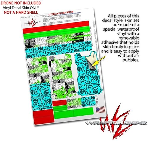 Miniatura 4 de Paquete de 2 calcomanías de piel para DJI Ryze Tello Drone Checker Skull Splatter Green Drone no incluido