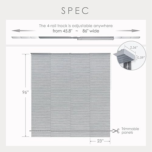 Miniatura 4 de GoDear Design Persianas verticales ajustables para puertas correderas de vidrio de 45.8 a 86 pulgadas de ancho x 96 pulgadas de alto, persianas de