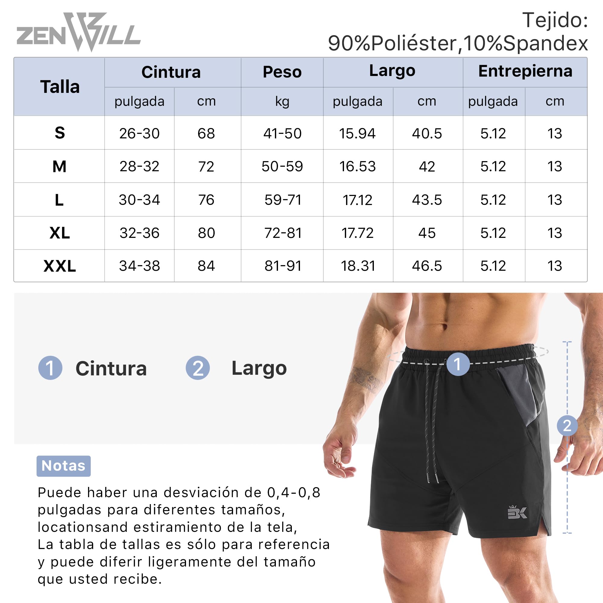 ZENWILL DryFlow - Pantaloni sportivi da uomo, corti, da palestra