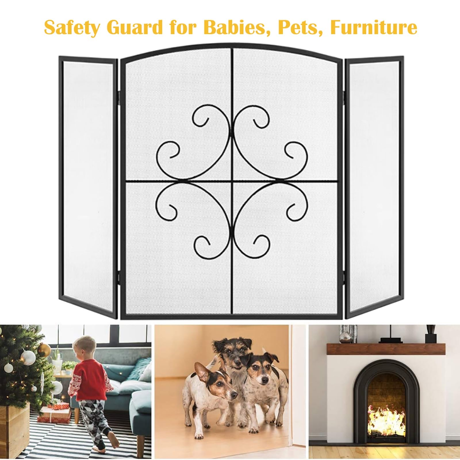 GTPBAO Salvachispas Chimenea Mamparas para Chimenea De 3 Paneles, Protector De Llamas y Chispas De Alta Resistencia para Chimeneas De Carbón O De Gas, Áreas De Chimeneas Tipo Pórtico