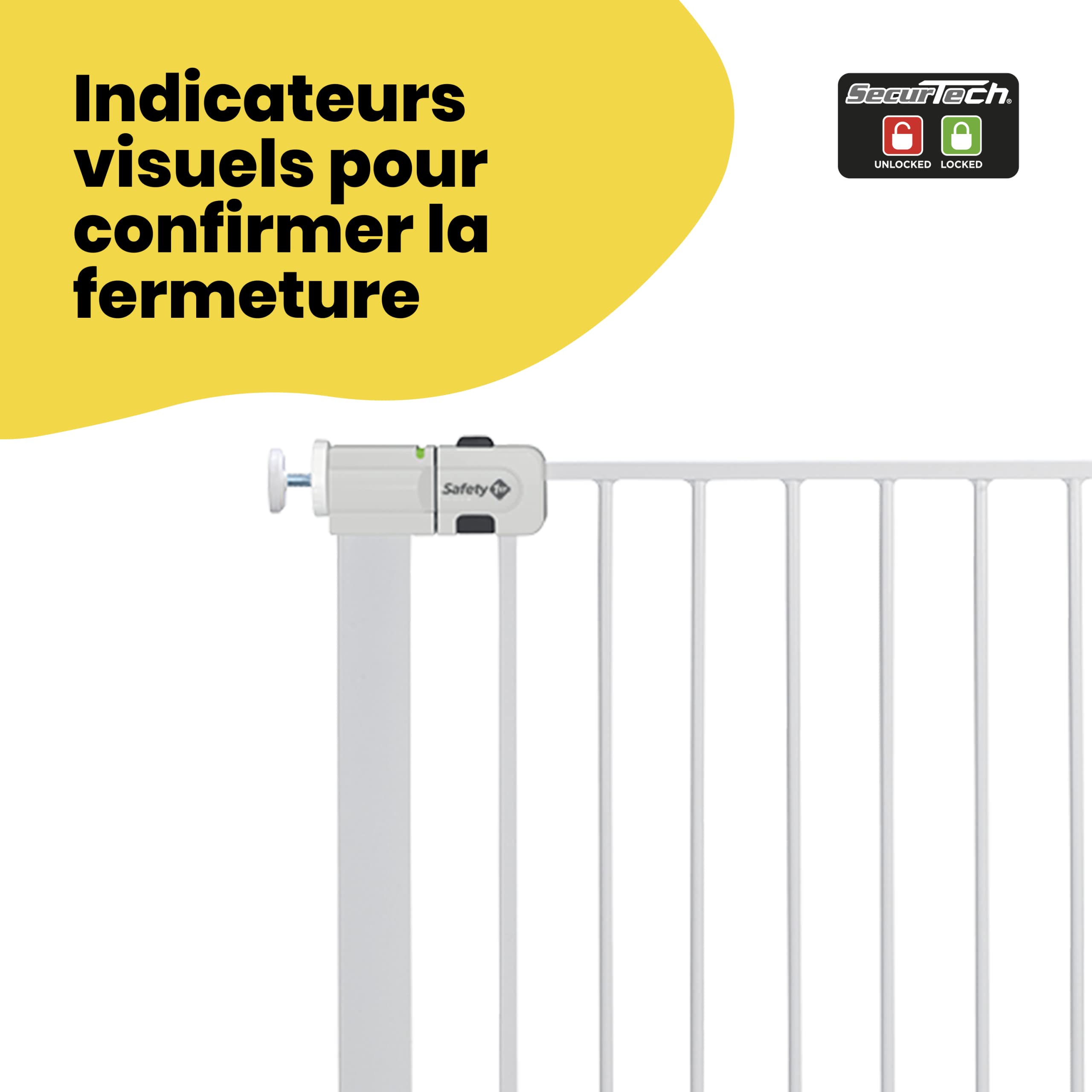 Safety 1st Easy Close Extra Tall Metal Gate, Barrière escalier enfant à pression 73-80 cm (max 94 cm), Barrière de sécurité enfant extra haute (91 cm) à fermeture facile, Sans vis ni perçage, Blanc