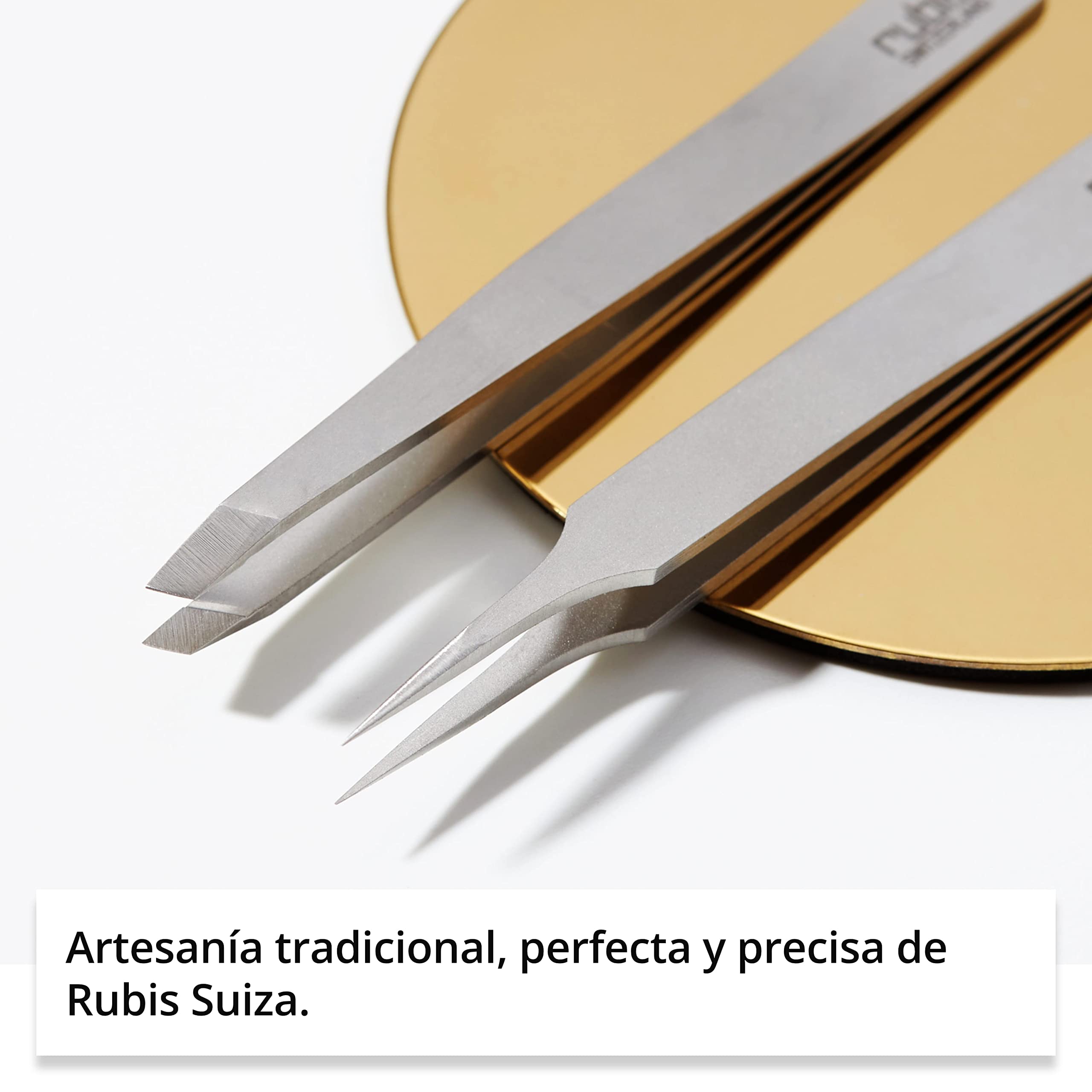 Rubis clásico - Pinzas de Depilar Profesionales - Pinza de Acero Inoxidable - Depilacion de Gran Precision para Cejas y Pelo Facial (oblicua / slant)