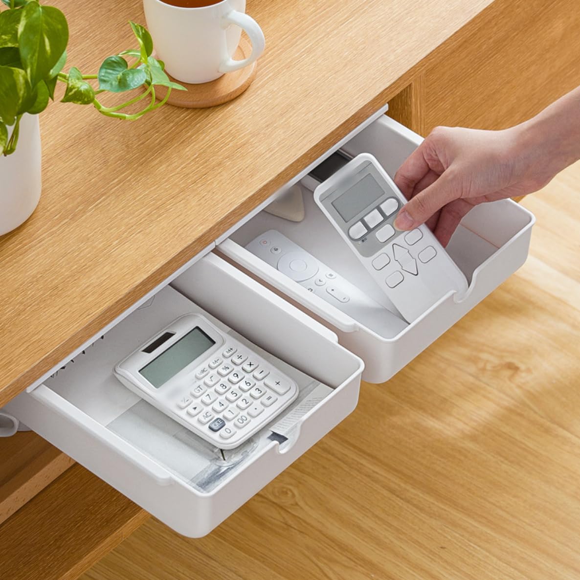 FRETONBA Cassetto Sotto Scrivania, Cassetto Medio Autoadesivo, Cassetto Organizer Cassetti Nascosto Adesivo Da Scrivania per Casa e Ufficio, Bianco