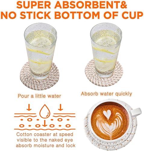 Miniatura 3 de SiliFine 12 manteles individuales y posavasos bohemios, hechos a mano, trenzados, resistentes al calor, manteles individuales redondos tejidos para