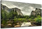 Green Wall Art Mountain Clear Water Nature Pictures Wall Decor Yosemite National Park Scenery Canvas Painting Modern Tree Rock River Nature Landscape Canvas Print Artwork for Wall Decoration 50X100CM