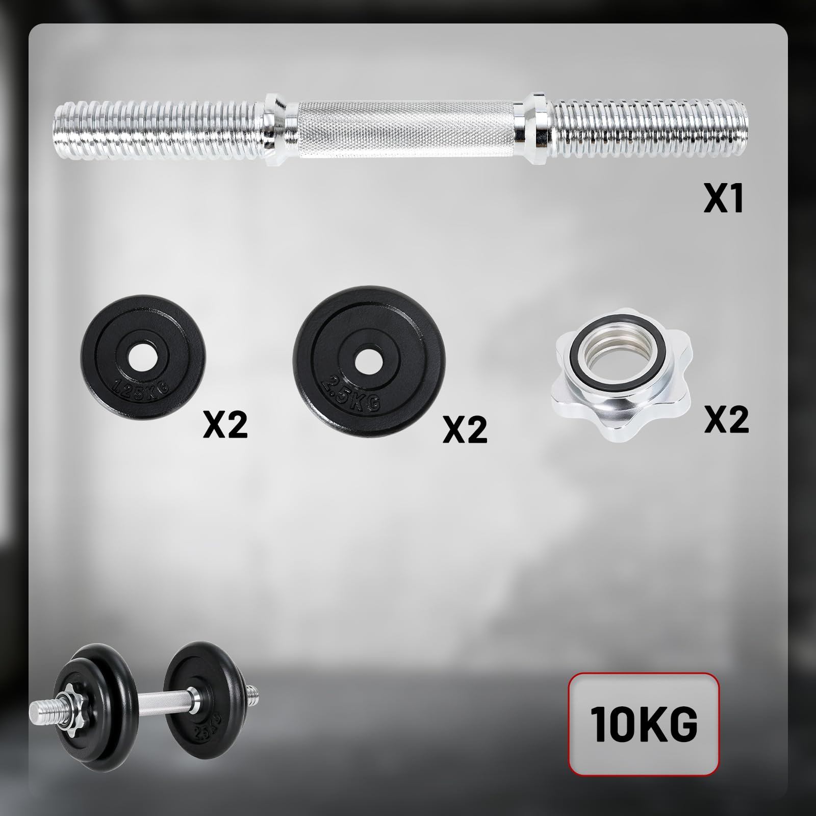 10/15/30KG Manubrio Palestra Casa con Piastre Diversi Pesi, Ideale per Allenamento Forza Fitness Sollevamento Pesi a Casa Palestra
