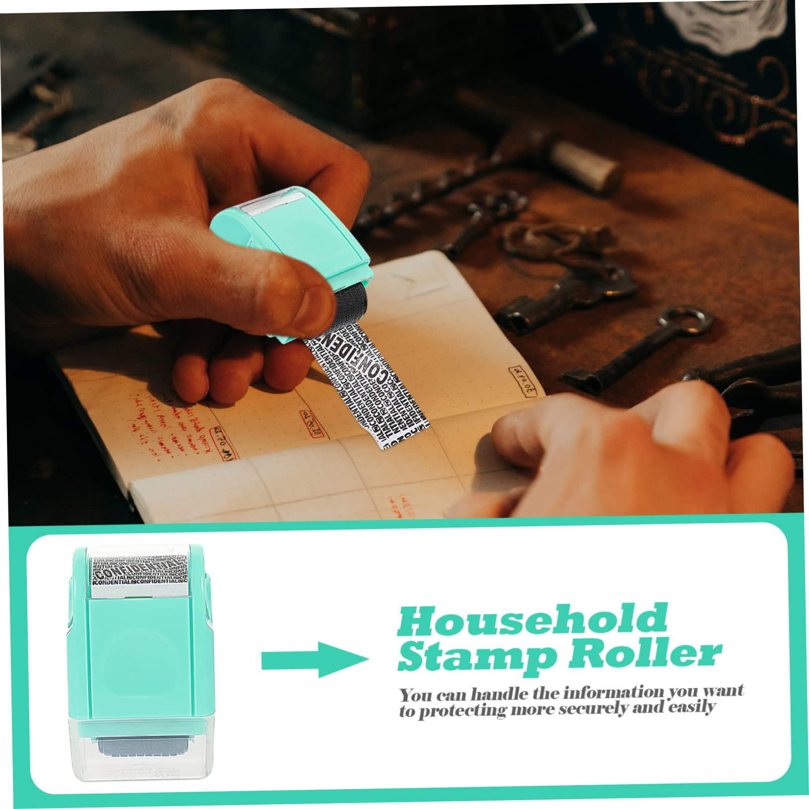 NUOBESTY 4pezzi Portable Roller Stamp Multi-function Id Stamp Per La Privacy Domestica Timbro Per Protezione Documenti Copertura Codice Illeggibile Per Fatture e Documenti Personali