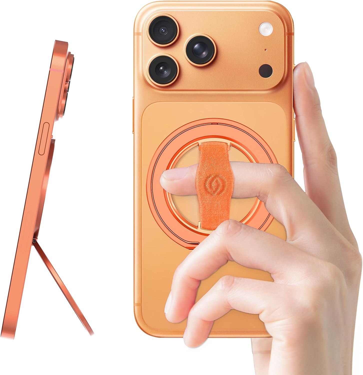 EWA MagOne 3rd Gen [Compatible with MagSafe] Phone Grip Stand with Finger Strap, Removable Magnetic Ring Holder Kickstand Loop for iPhone 17,16,15,14,13,12 Series (Cosmic Orange)