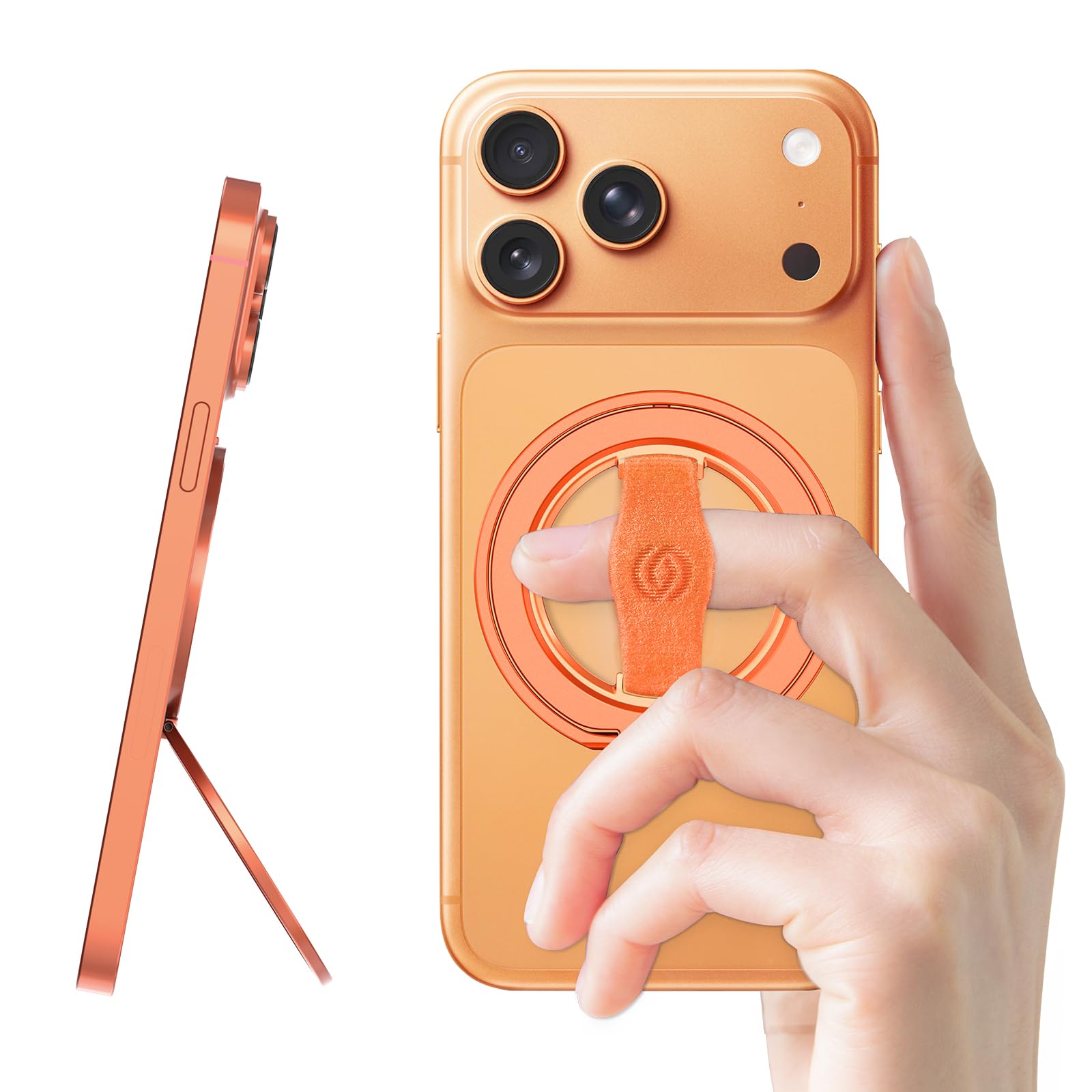 EWA MagOne 3rd Gen [Compatible with MagSafe] Phone Grip Stand with Finger Strap, Removable Magnetic Ring Holder Kickstand Loop for iPhone 17,16,15,14,13,12 Series (Cosmic Orange)