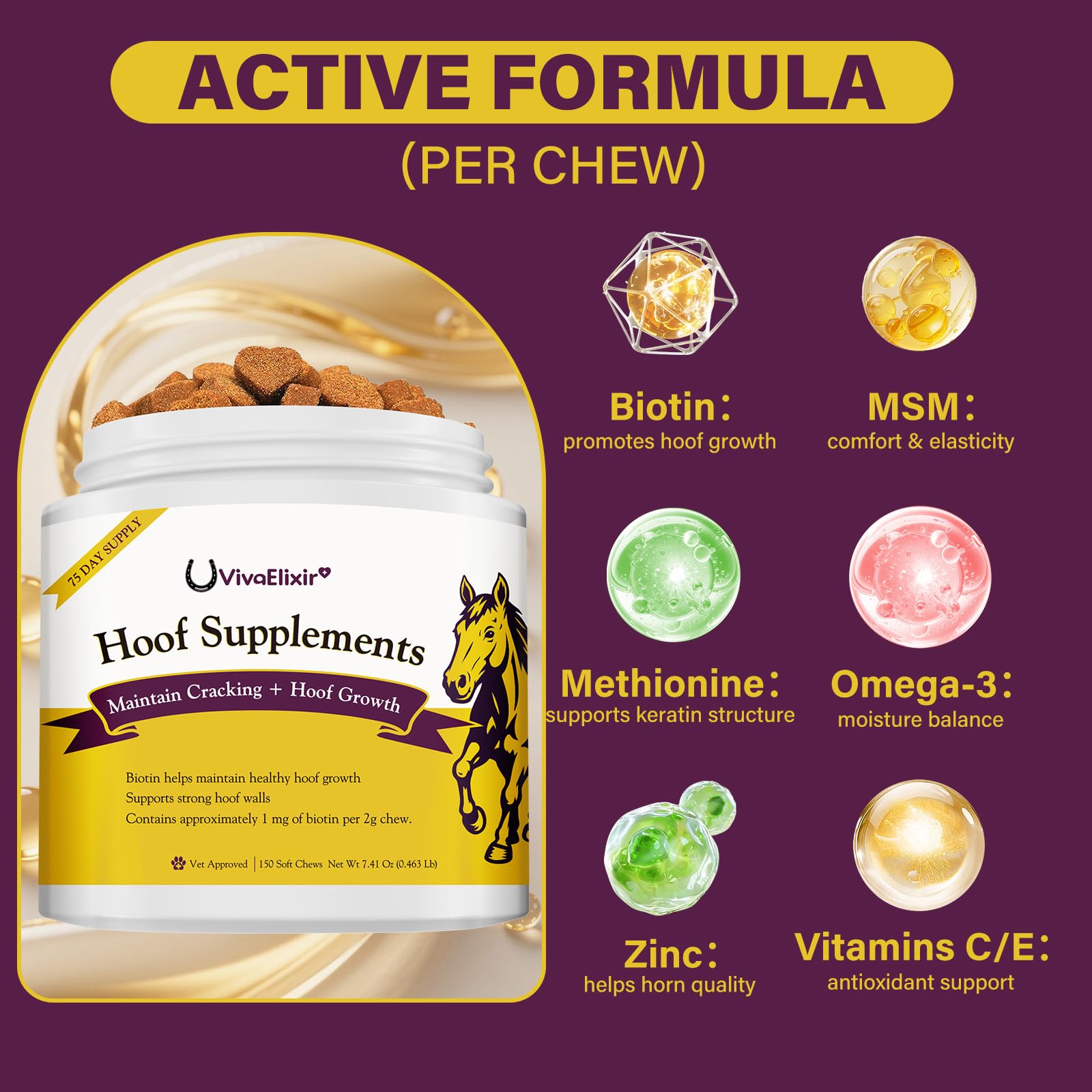 Hoof Supplements for Horses, Horse Supplies, Strengthener with MSM, Horse Health - Supports Strong Hooves and Optimal Growth,Keep Hoof Healthy-150 Chews — Amazon image 3