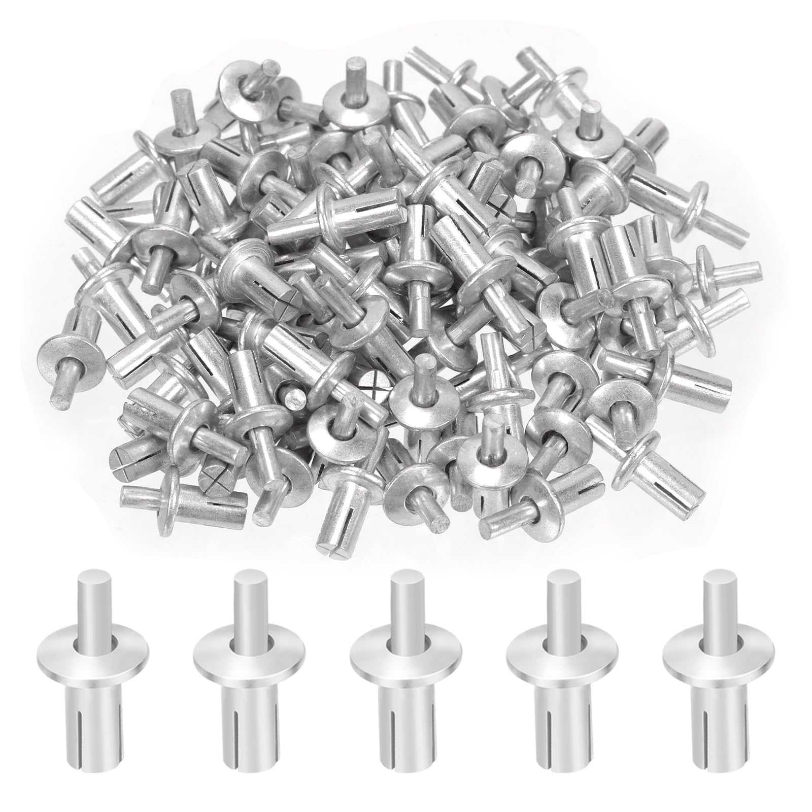 Swpeet 100Pcs M5 × 9mm Aluminum Core Rivets with Half Round Head Kit, New Drive Rivets Knock Type Expansion Aluminum Rivets Aluminum Core Rivets for Households Mechanical Devices Precision Instruments