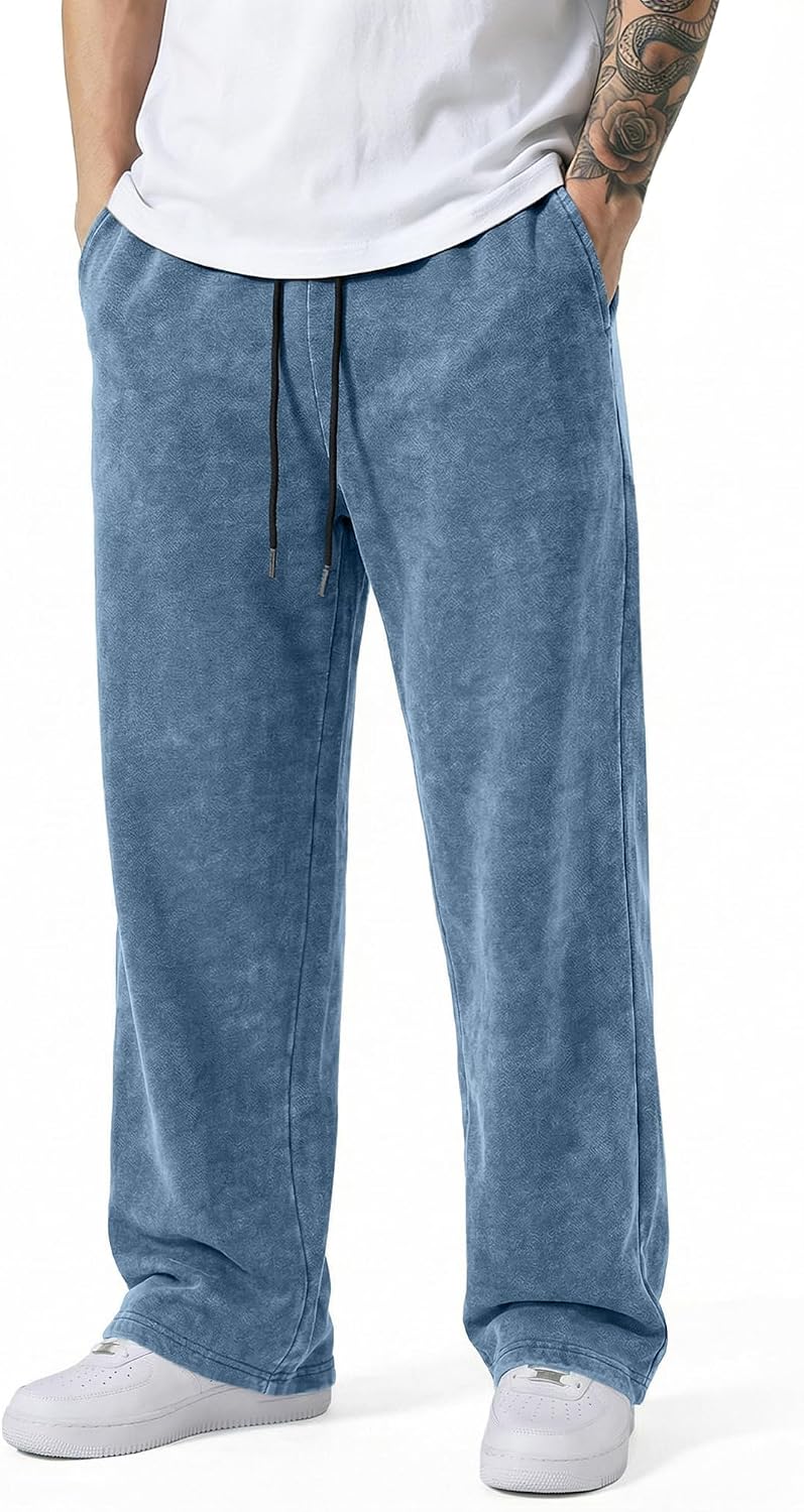 JMIERR Men's Baggy Sweatpants Vintage Acid Washed Cotton Wide Leg Pants