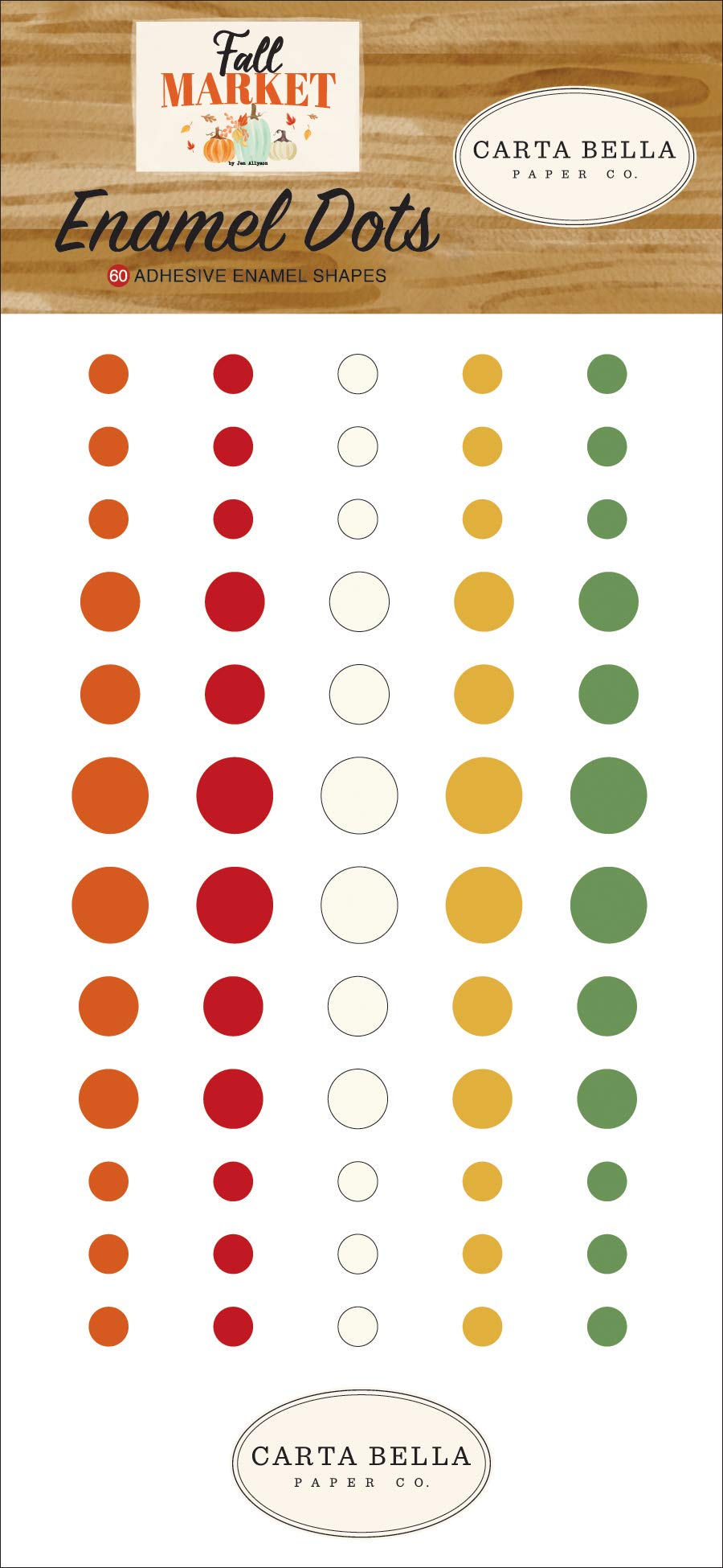 Carta Bella Paper Company Fall Market enamel dots, orange, red, teal, cream, brown, green