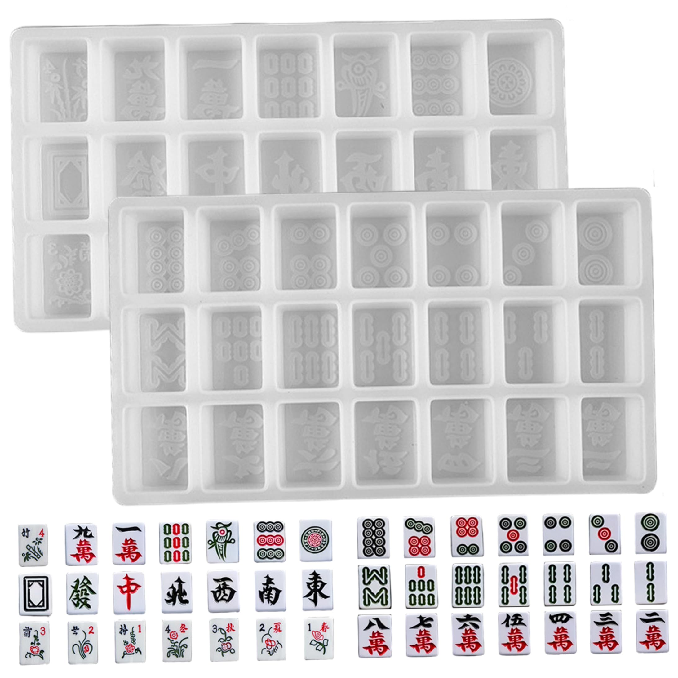 Xoeryoy 2pcs Mahjong Silicone Molds, Chinese Mahjong Tile Set Epoxy Resin Molds For Diy Tiles, Transparent