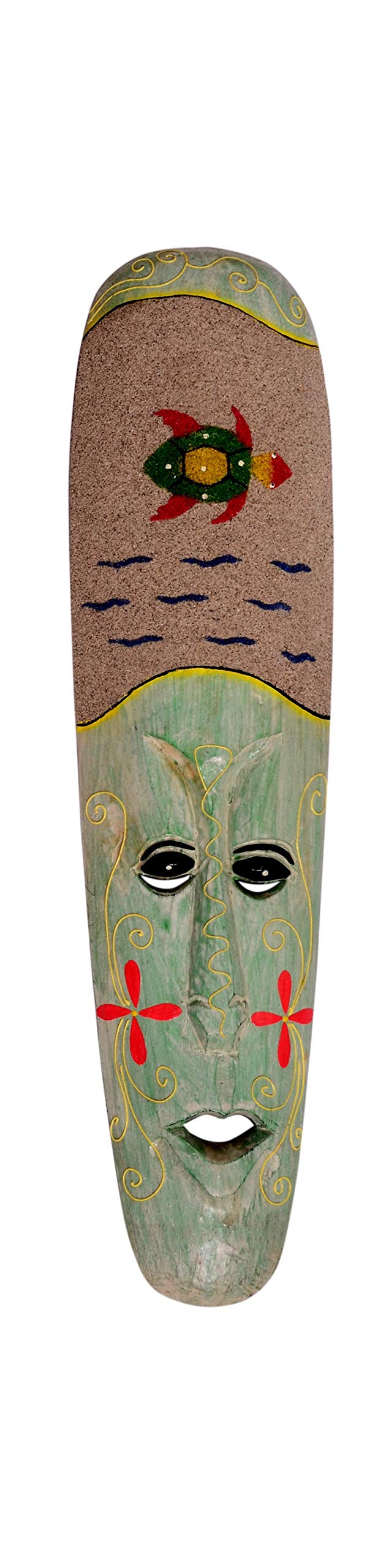 Classical Youth Hand-Painted Afro-Egyptian Style Wall Hanging/Mounted Beach-Sand-Green Wooden MASK -for Home/Office/Cafés Interior Décor (Green, Pack of 1, Size: 50 cms Each)