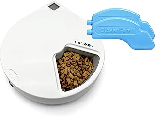Cat Mate C500 Automatic 5 Bowl Digital Timer-Controlled Pet Feeder - For Cats and Small Dogs, Wet or Dry Food, includes Twin Ice Packs, 5 Meals Up To 330 g Each, White