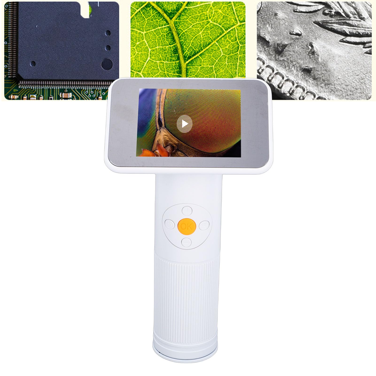 Microscopio Digital, Pantalla HD 4K de 2,8 Pulgadas, Aumento de 1600X, Microscopio de Bolsillo Portátil con 8 Luces LED para Observación Microscópica, Mantenimiento de Inve
