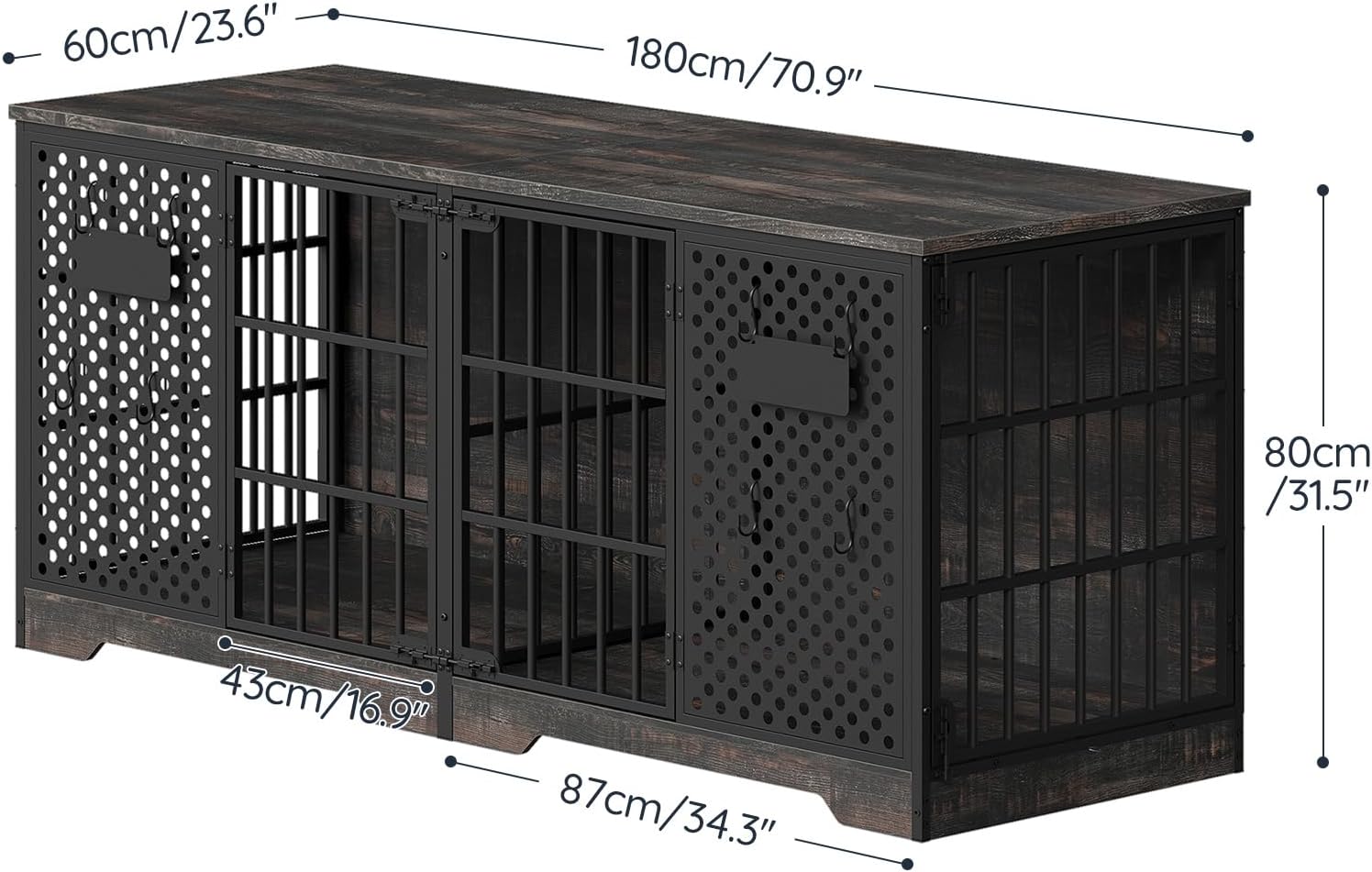 HOOBRO 71" Dog Crate Furniture for 2 Large Dogs, Heavy Duty Indoor Kennel with Removable Divider & Name Tags, TV Stand Cage Furniture for Medium & Large Dogs, Charcoal Gray & Black BC84GW03