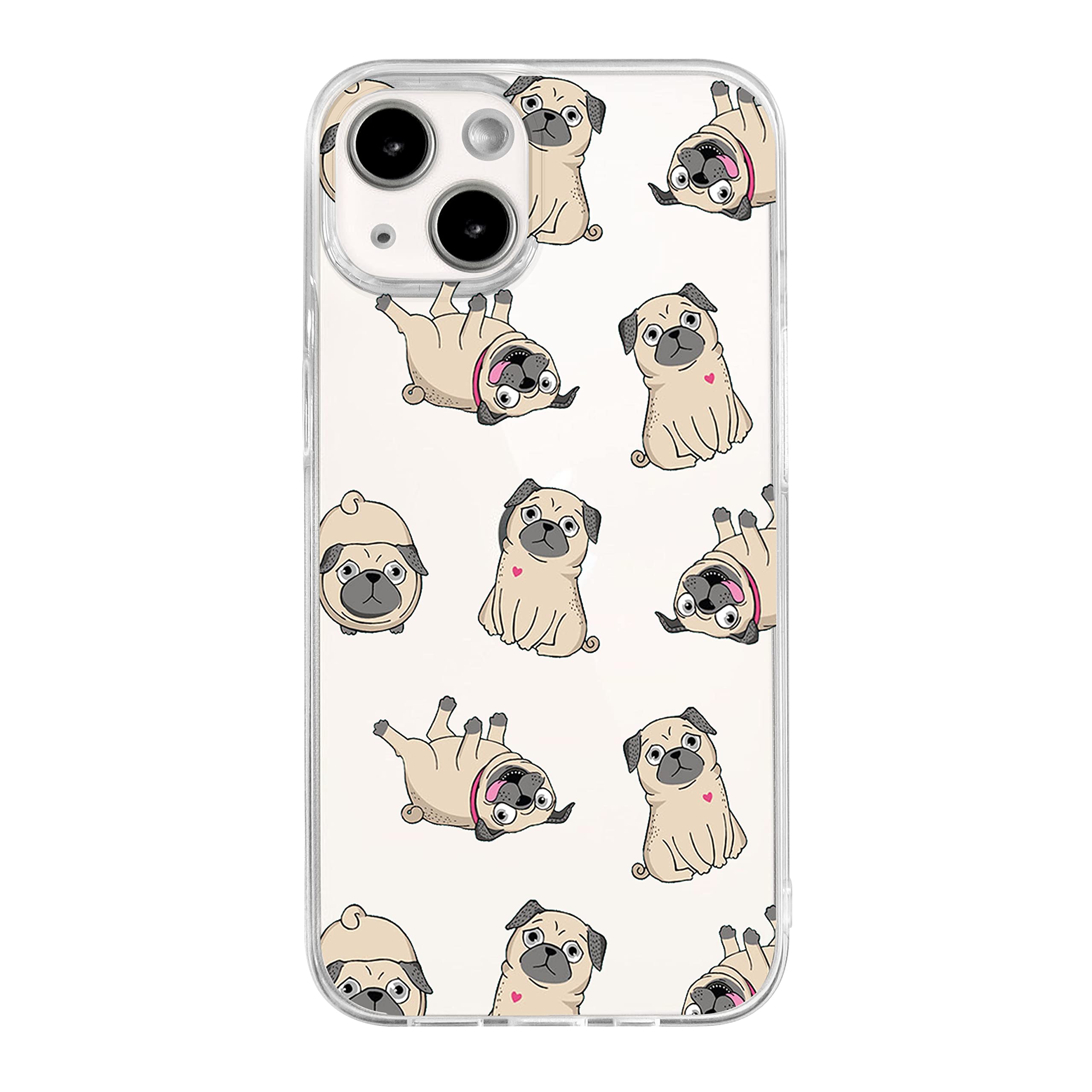 Blingy's for iPhone 13 Case (6.1 inch), Fun Pug Pattern Cute Dog Style Funny Cartoon Animal Design Transparent Soft TPU Protective Clear Case (Pug