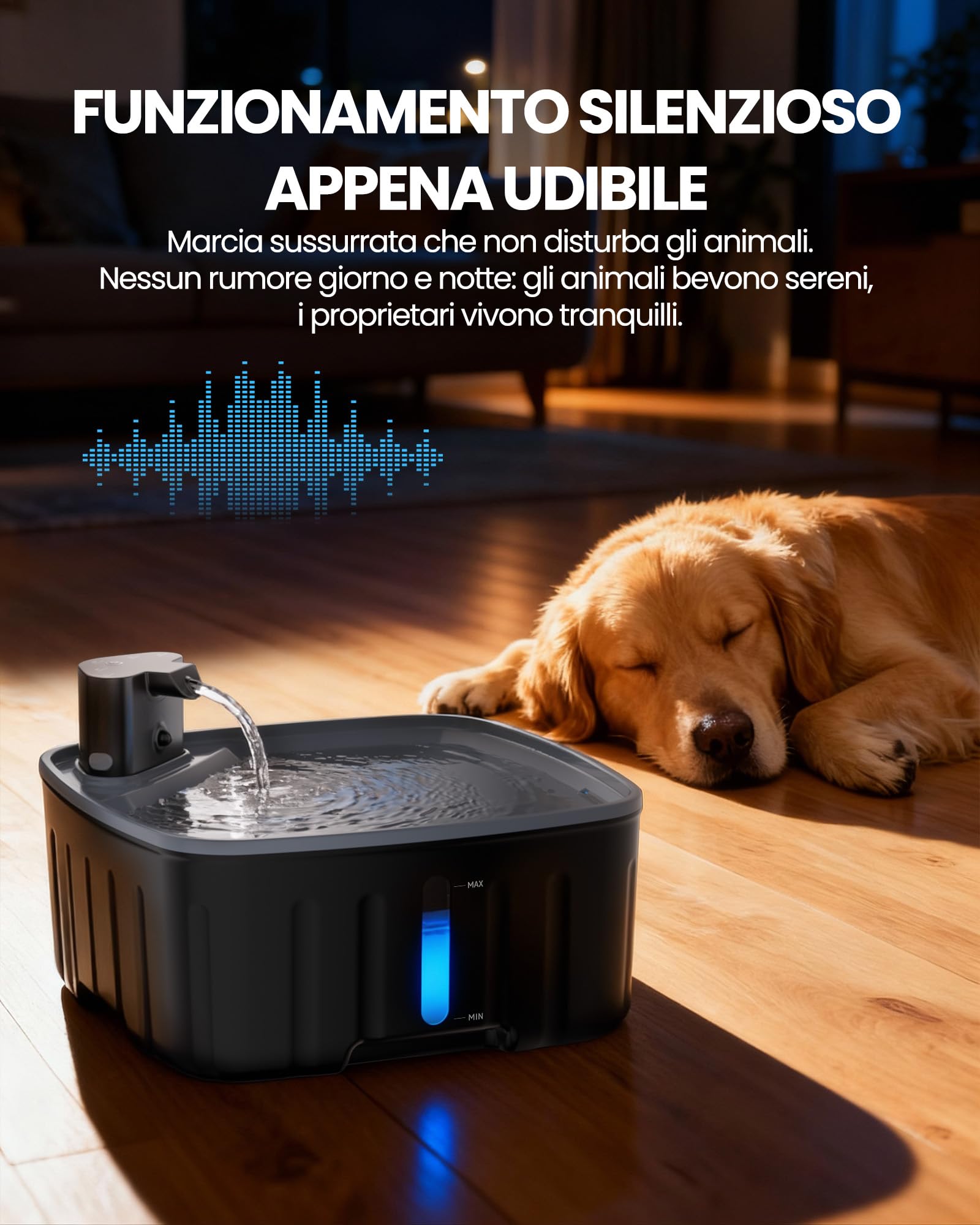 Kittyspout Fontanella per Cani Senza Fili, 8L Fontanella per Gatti e Cane Grosso con Sensore di Movimento, Batteria Ricaricabile Integrata da 4000mAh, con Pompa Silenziosa e Filtro Carbonio Attivo