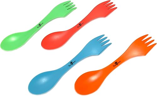 Paquete de 4 cubiertos de camping multicolor Spork