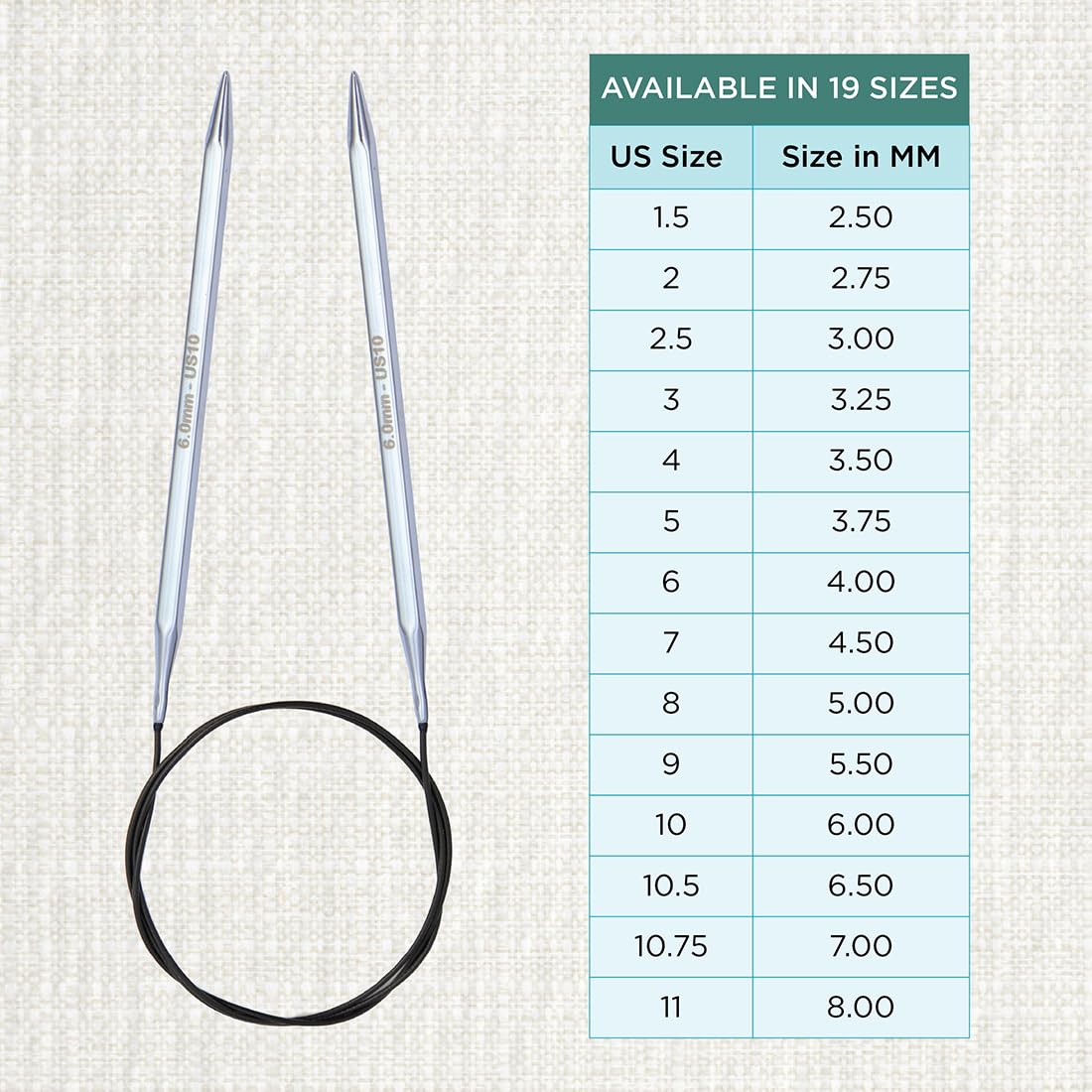 KnitPro Nova Cubics Fixed Circular Needles 40" (100cm), Silver, 6.00mm - Image 4