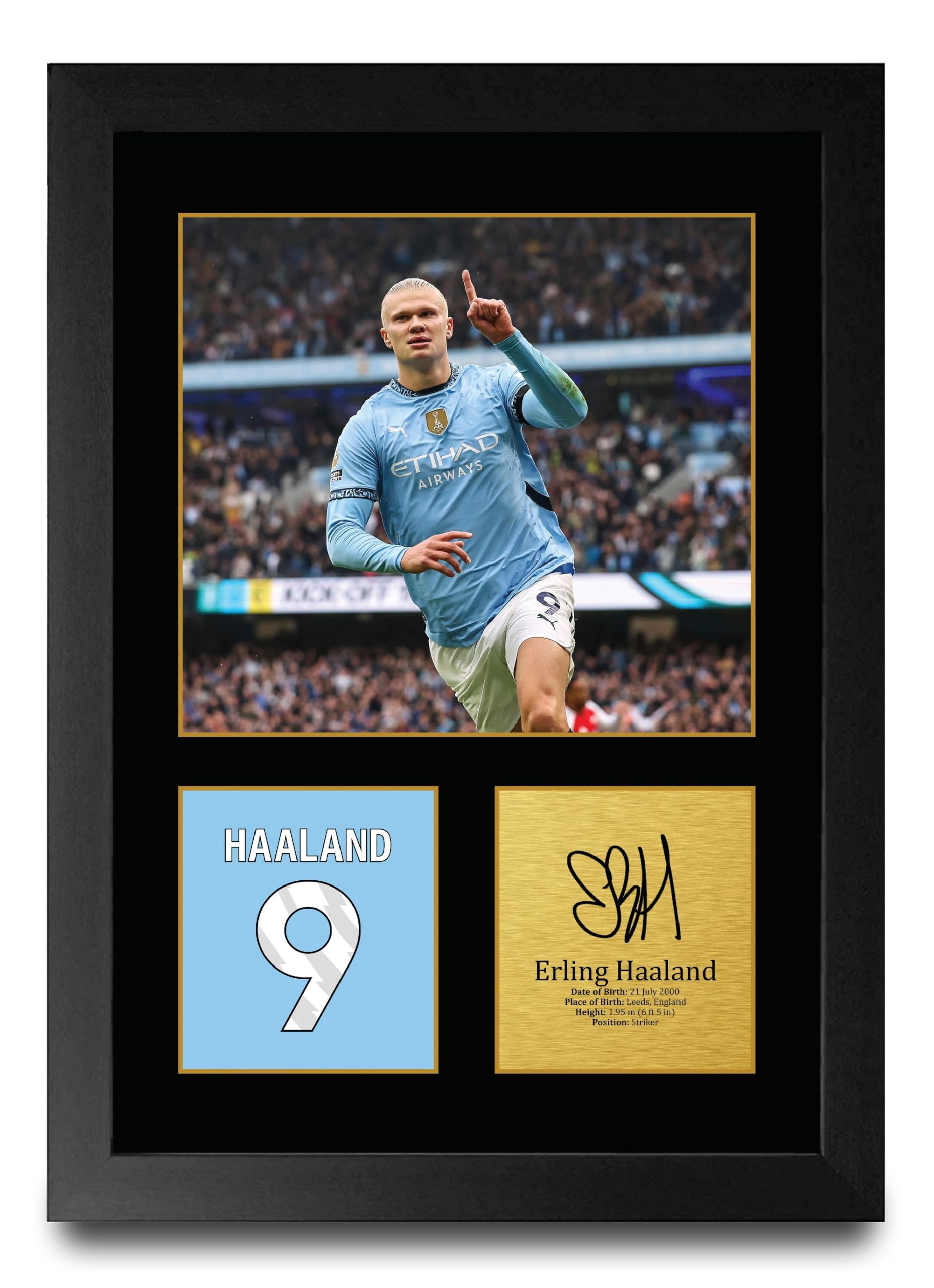 HWC Trading Erling Haaland Gifts Printed Signed Autograph Picture for Football Fans and Supporters (ID-004893) - A4 Framed Print