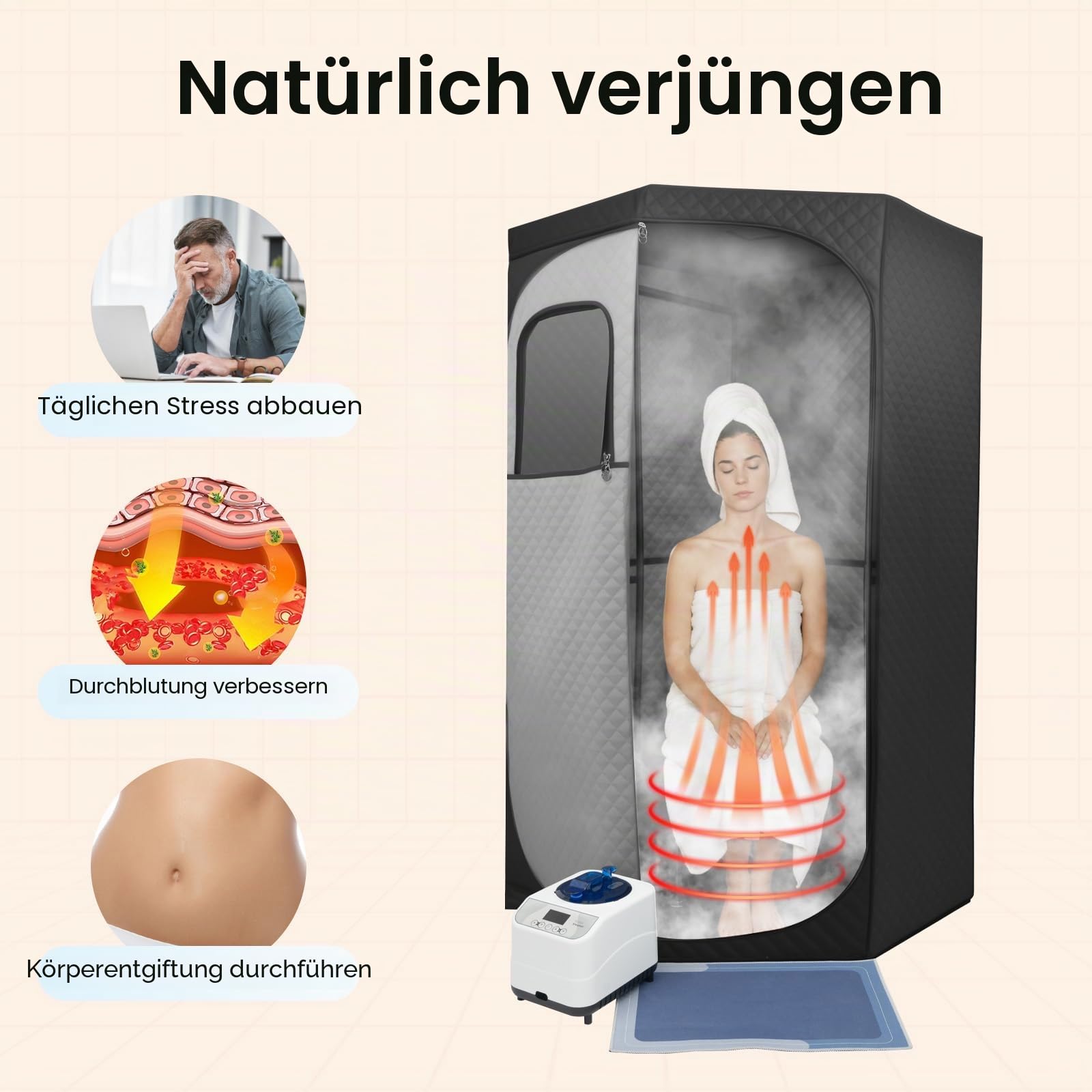 Tragbare Dampfsauna-Box, Dampfsauna Mit Dampfer, Verstellbare Heizpegel 9, Zeitbereich 5-60min, Mobiles Saunazelt Mit Klappstuhl & Fußmassagegerät, Für Den Einsatz In Häusern, Saunen, Clubs, Bädern
