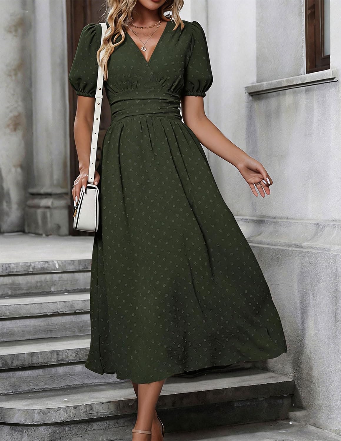 Damen Kleider Sommer Elegant Kurzarm V-Ausschnitt Sommerkleider A-Linie Blumenmuster Wickelkleid Partykleid Abendkleider