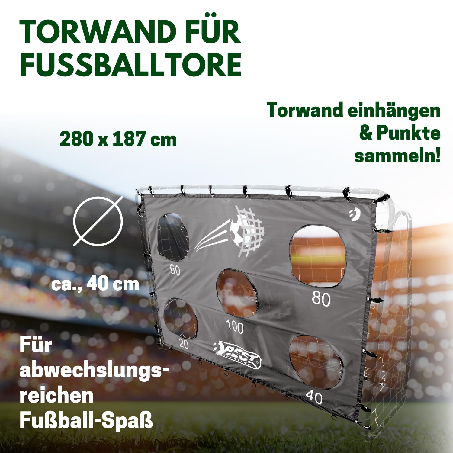 Best Sporting Torwand mit 5 Schusslöchern I Torschusswand 280 x 187 cm Passend für Fußballtore mit 300 x 205 cm I Fußball-Trainingswand I Outdoor-Torwand