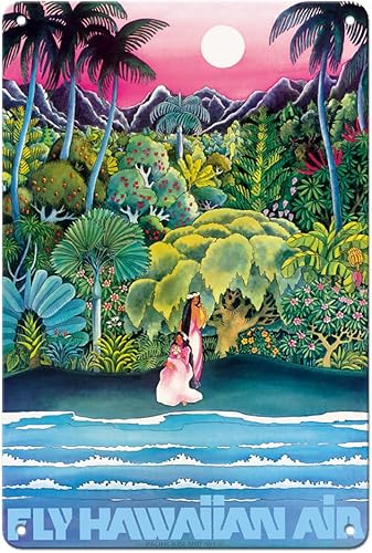 Pacifica Island Art Fly Hawaiian Air - Hawaii Women on the Beach - Hawaiian Airlines - Póster vintage de viaje de aerolínea c.1970s - Cartel de