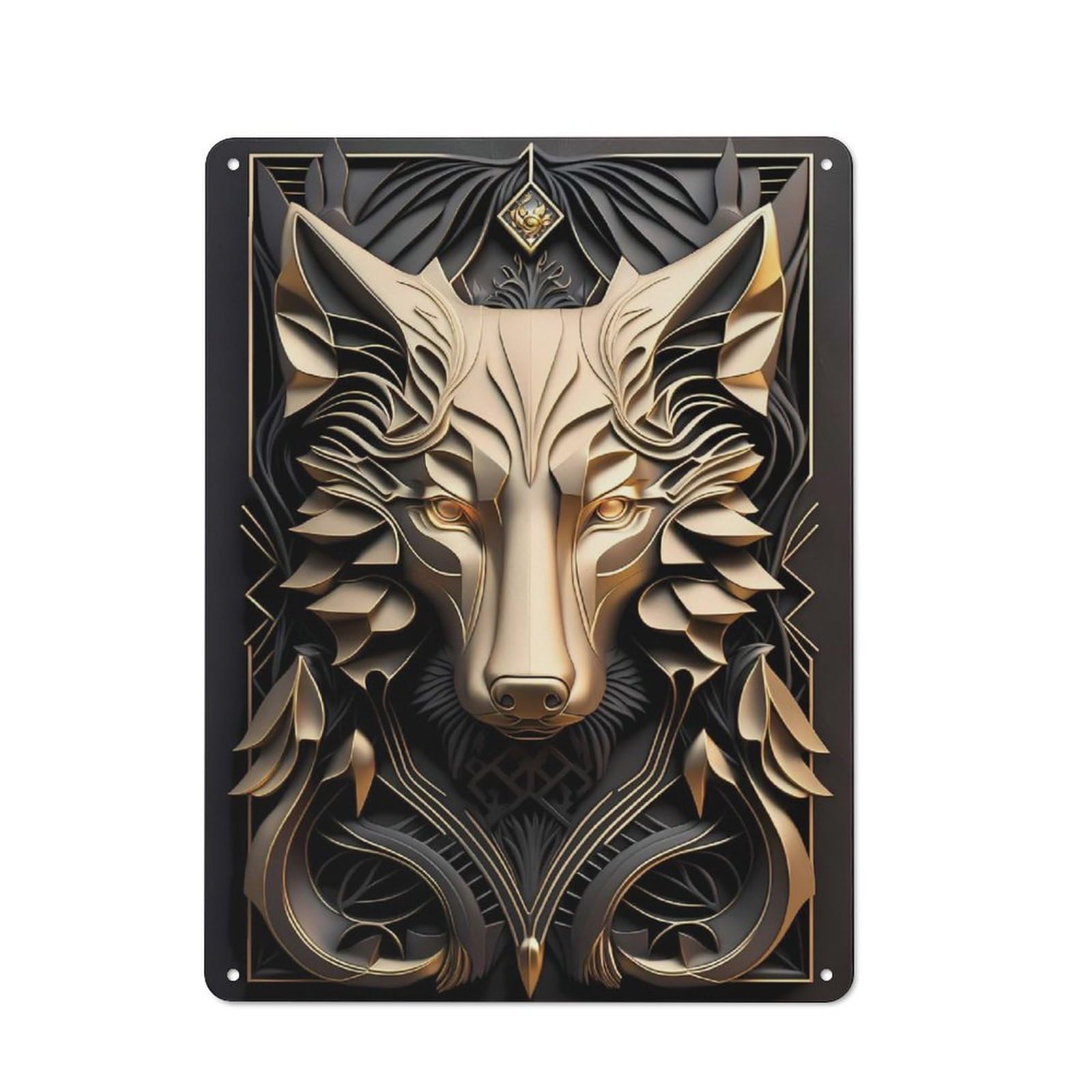 Tin Wall Plaque 40x30cm with Majestic Golden King Wolf for Pub Or Café, for Hospitality Wall Decor Collectors